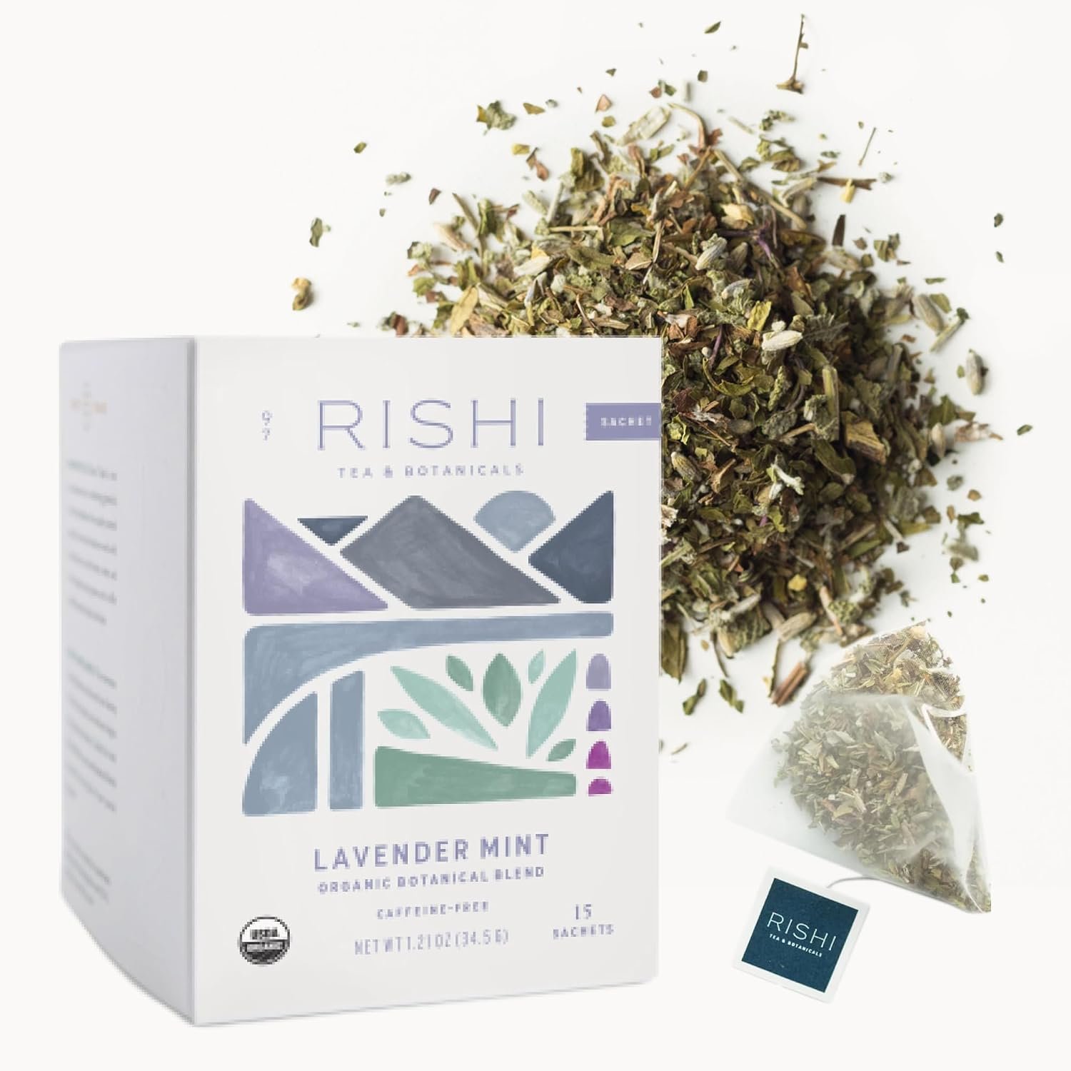 Rishi Tea Lavender Mint Herbal Tea – Organic, Caffeine Free Sachet Bags, Calming Lavender with Peppermint & Sage – 15 Count (Pack of 1)