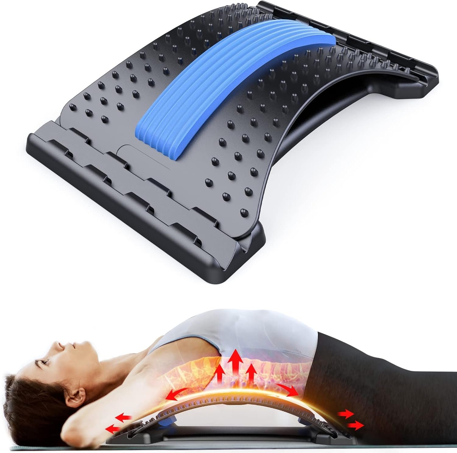 MINOLL Back Stretcher for Lower Back Pain Relief, Multiple Level Adjustable Arch Lumbar Back Cracker Board, Back Cracking Device, Back Massager for Scoliosis, Spine Decompression Support