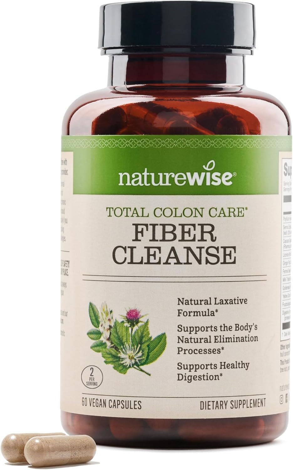 NatureWise Total Colon Care Fiber Cleanse – Natural Laxative Blend – Herbal Laxatives, Prebiotics, & Enzymes for Regularity, Digestion, Weight & Gut Health – Non-GMO – 60 Capsules[30-Day Supply]