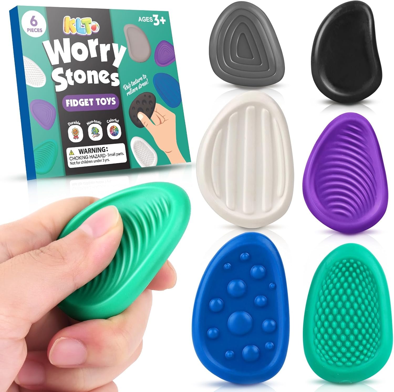 Fidget Toys Adults Sensory Stone: 6 Pack Textured Worry Stone for Autism Kids Calming Down – Fidget Stress Toys for Stress Relief – Small Students Prizes Fidget Toys