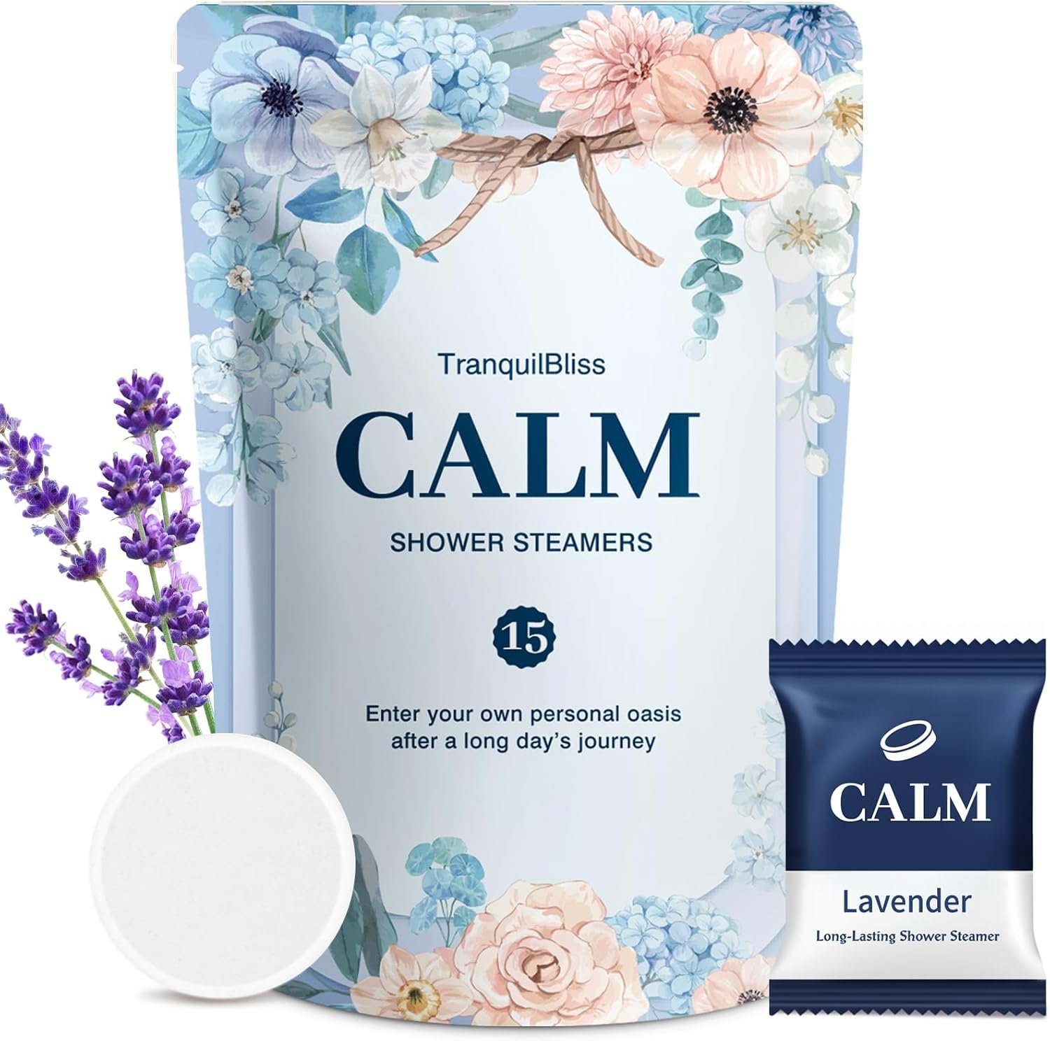 TranquilBliss Shower Steamers-15 Pack Shower Bombs with Lavender Scent, Self-Care Presents for Women Who Have Everything, Relaxation Birthday Presents for Women, Valentines Day Presents for Her