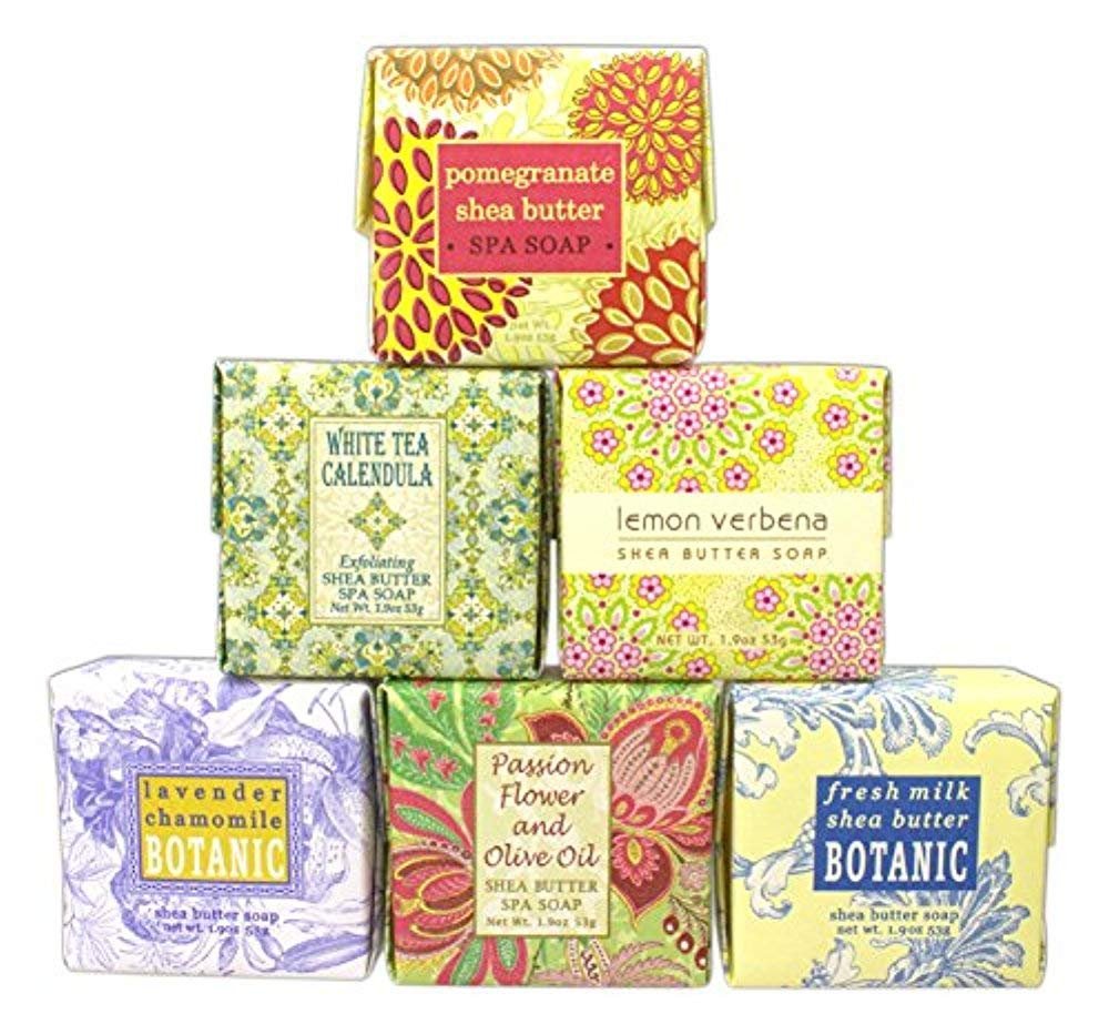 Bundle of 6 Greenwich Bay Trading Co. Soaps – 1.9oz Soaps in The Following Scents: Fresh Milk, Lemon Verbena, White Tea Calendula, Lavender Chamomile, Pomegranate Shea Butter, and Passion Flower and