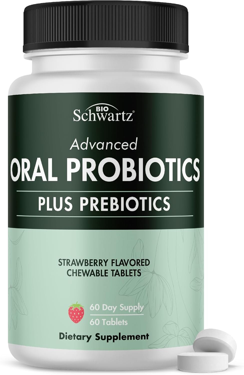 Oral Probiotics Supplement with Prebiotics – Supports Healthy Teeth Gums Mouth and Fresh Odorless Breath for Adults – Strawberry Flavored Chewable Dental Probiotic (60 Tablets, 60 Day Supply)