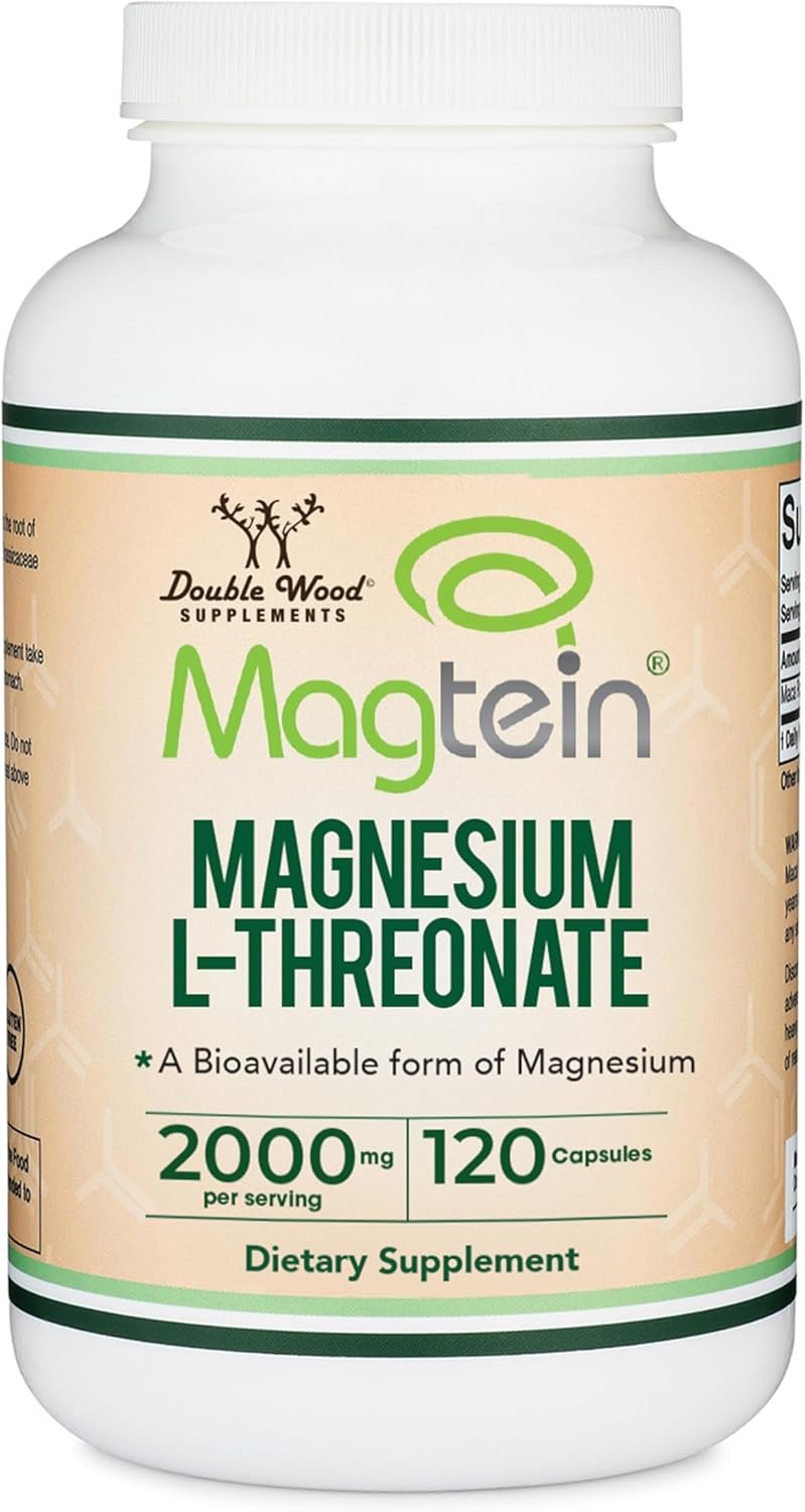 Magnesium L Threonate, Magtein – NSF Certified – Sleep and Cognitive Support – High Absorption – Most Bioavailable Form of Magnesium – 2,000 mg – 120 Capsules