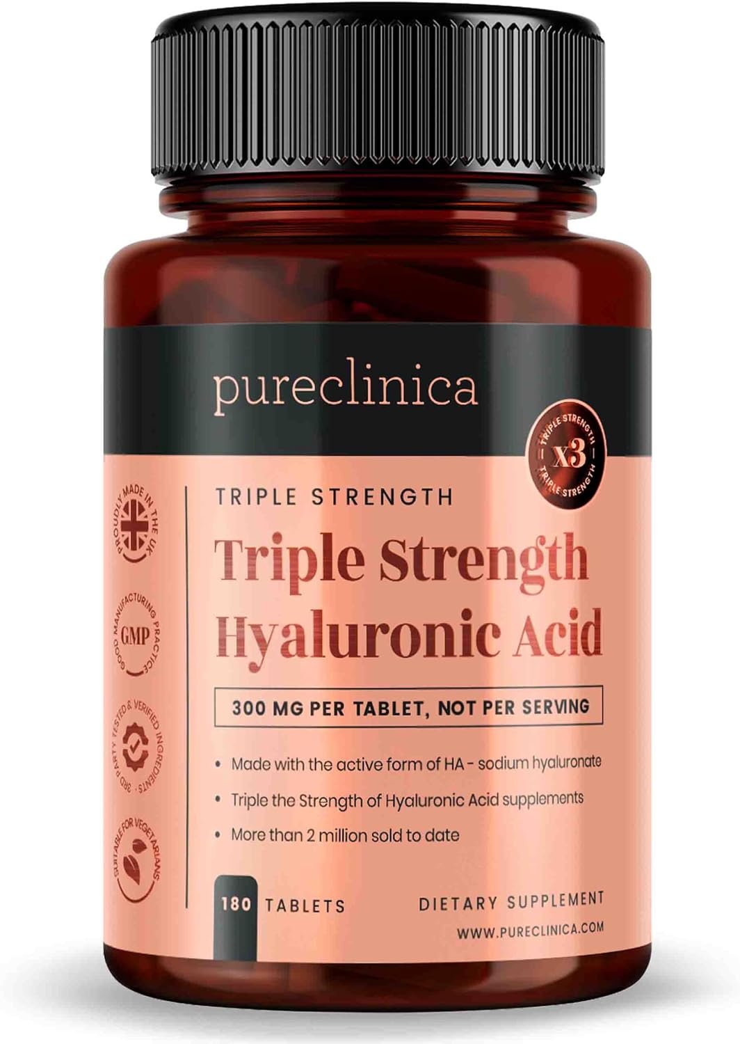 Triple Strength Hyaluronic Acid 300mg x 180 tablets (6 months supply). 300% stronger