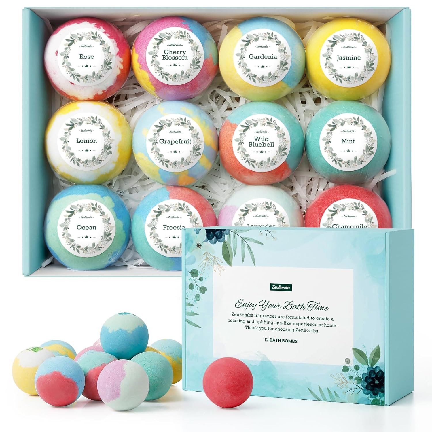 ZenBombs Bath Bombs for Women, 12pcs Handmade Natural Bath Bomb, Stocking Stuffers, Mothers Day Presents for Mom, Bath Bomb with Shea Butter, White Elephant, Valentines Day Presents for Her and Him
