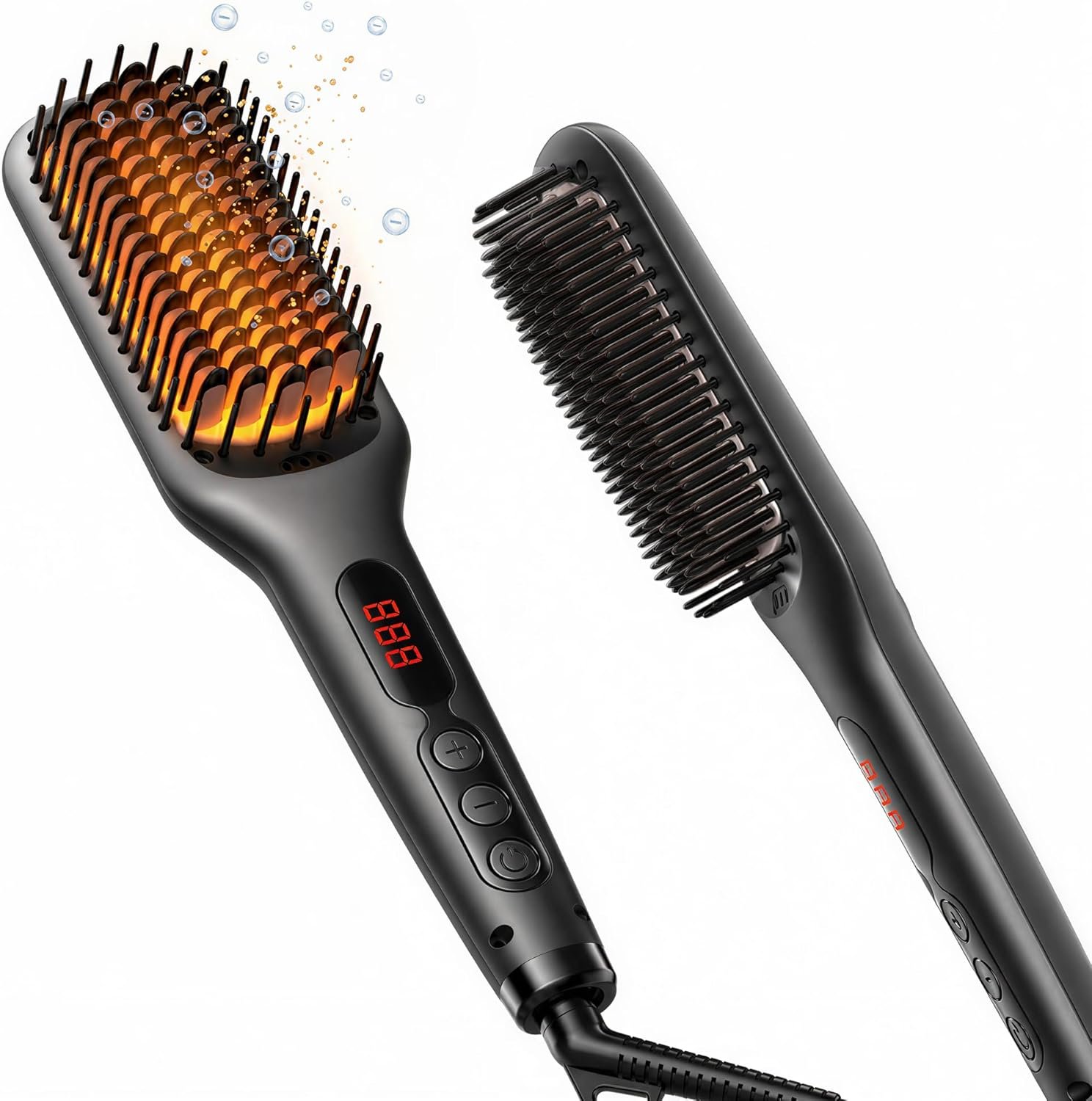 MEGAWISE Pro Ceramic Ionic Hair Straightener Brush for Home Salon, Straightening Hair Brush with 20s Heating Tech, Auto-Off, Anti-Scald with Universal Dual Voltage,Rotatable Power Cord, Black