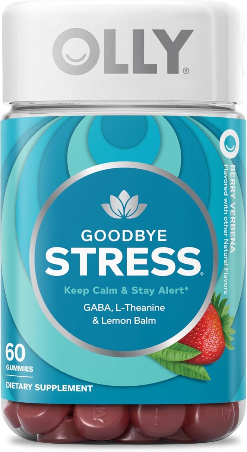 OLLY Goodbye Stress Gummy, GABA, L-Theanine, Lemon Balm, Stress Relief Supplement, Berry – 60 Count