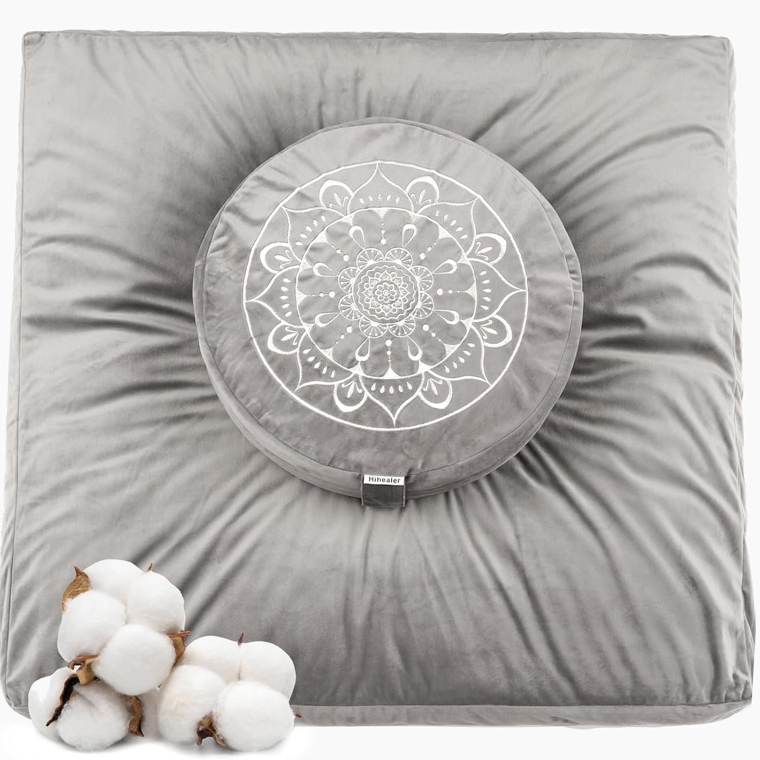 Hihealer Meditation Cushion, Traditional Tibetan Meditation Pillow Velvet Cover – Large Floor Cushion Seating for Adults – Yoga Buckwheat Bolster for Women、Moms
