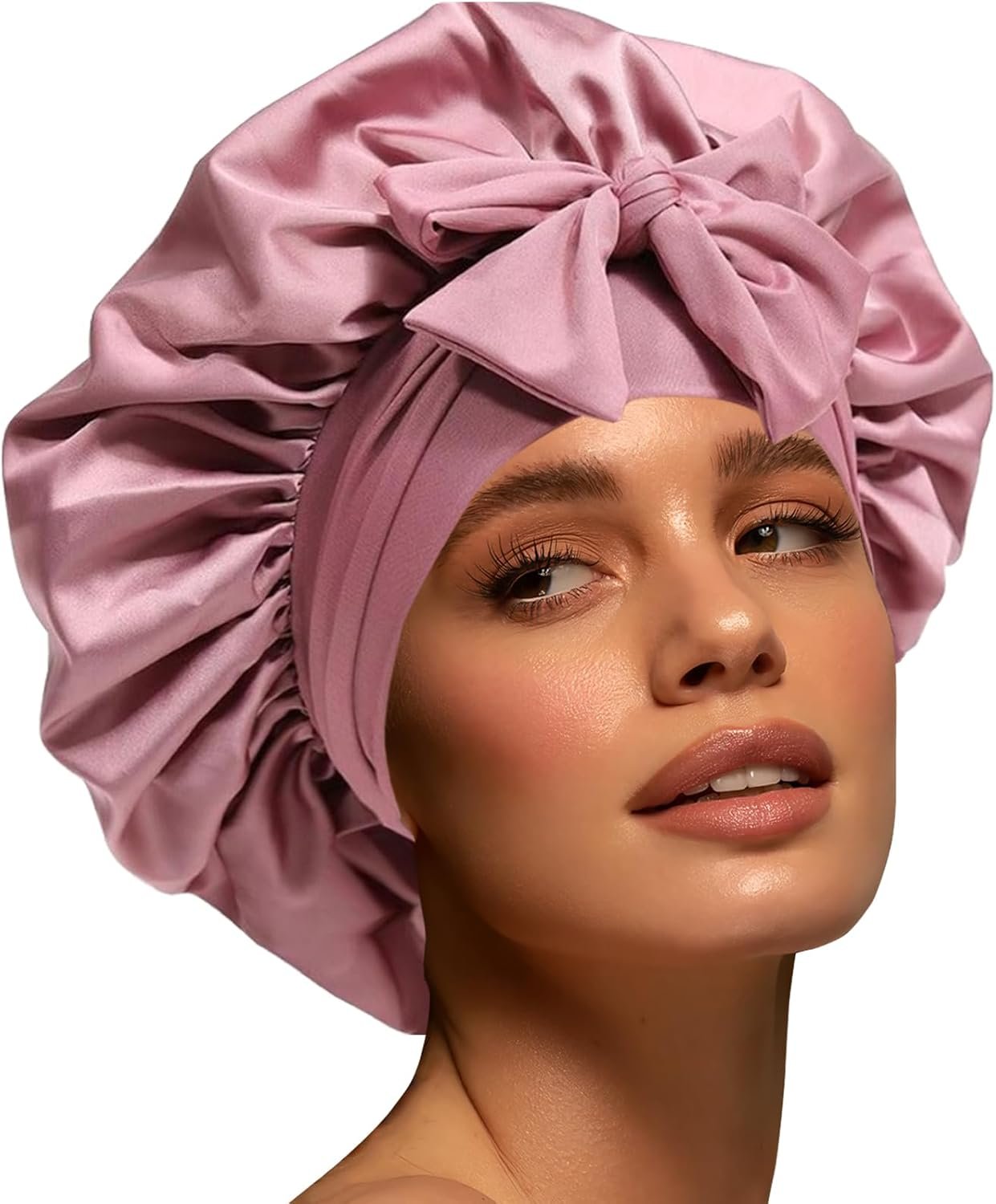 Silk Bonnet for Women, Satin Bonnet for Sleeping, Large Sleep Cap with Elastic Tie Band for Curly Hair