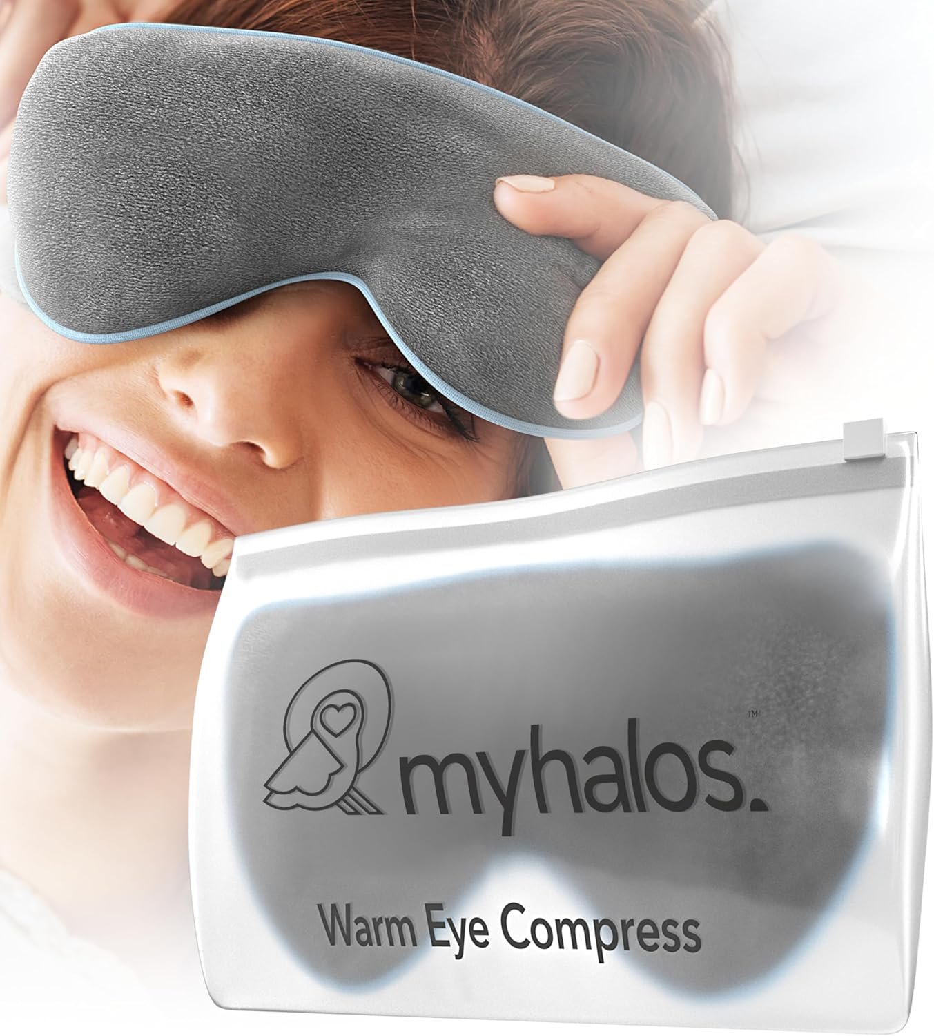 MyHalos® Heated Eye Mask for Dry Eyes – Steam Warm Compress for Eyes – Remove Styes, Chalazion Therapy Warming and Heating Pad Hot Compress – Moist Heat Mask for Blepharitis & MGD – FSA|HSA Eligible