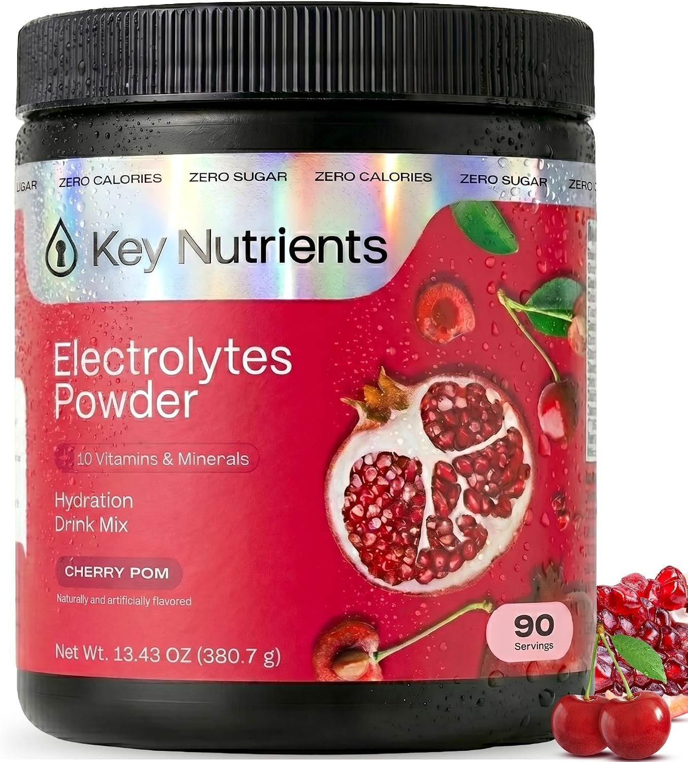 KEY NUTRIENTS Multivitamin Electrolytes Powder No Sugar – Sweet Cherry Pom Electrolyte Powder – Endurance & Energy Supplement – Hydration Powder – No Calories – 90 Servings – Made in USA
