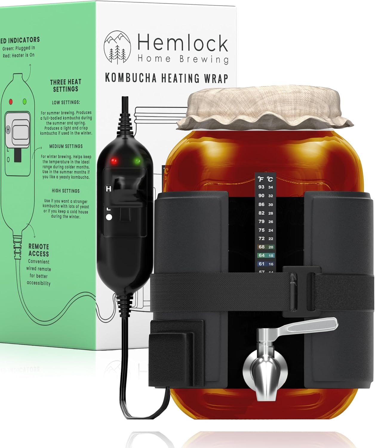 Hemlock Home Brewing Kombucha Heating Wrap – Fermentation Heater Mat Pad with Temperature Control