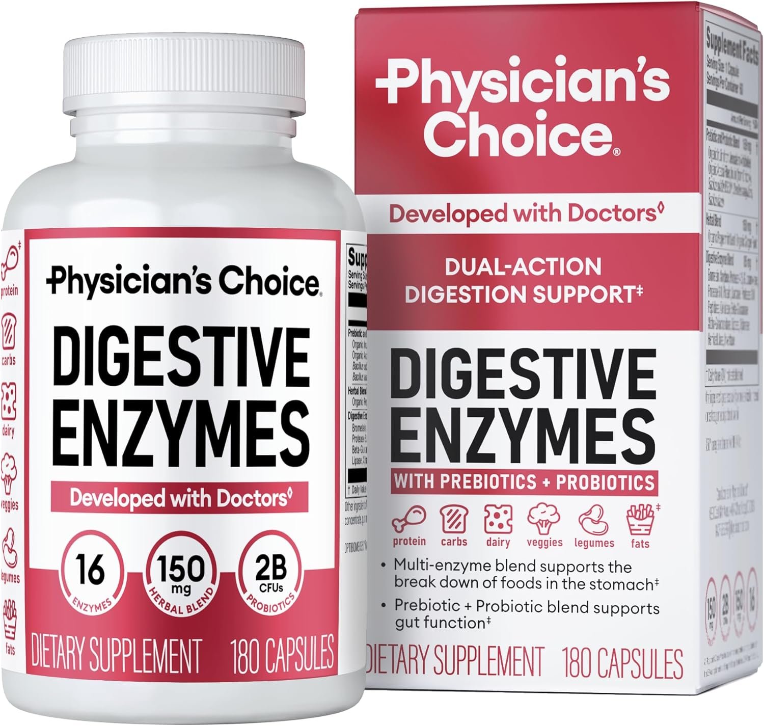Physician’s CHOICE Digestive Enzymes for Bloating & Digestion – Fast-Acting 16 Enzyme Formula with Organic Prebiotics & Probiotics for Gut & Digestive Health – Meal Time Discomfort Relief – 180 CT