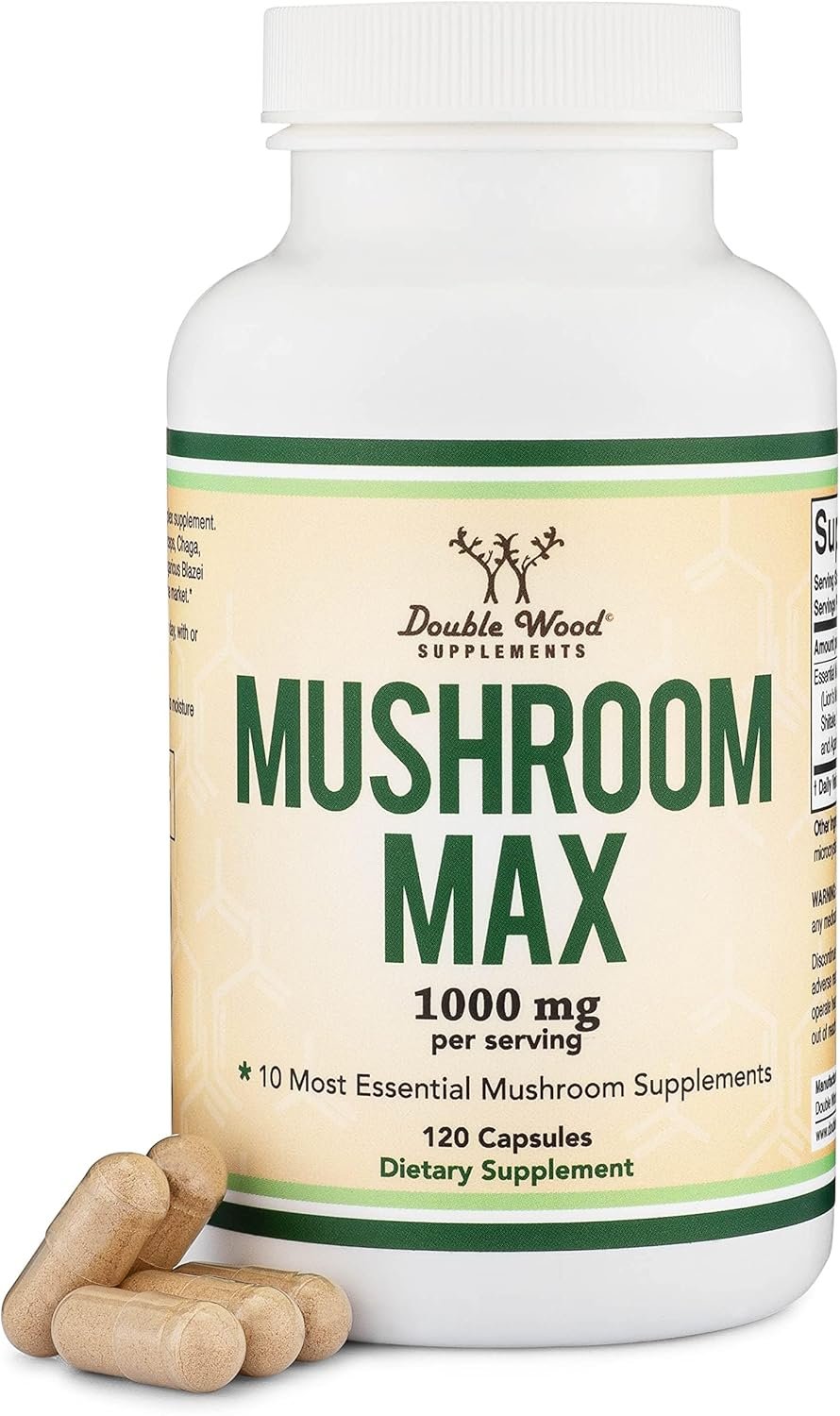 Double Wood Supplements Mushroom Complex Supplement – 1,000mg – 10 Most Essential Mushrooms (Lion’s Mane, Reishi, Cordyceps, and More), 120 Capsules