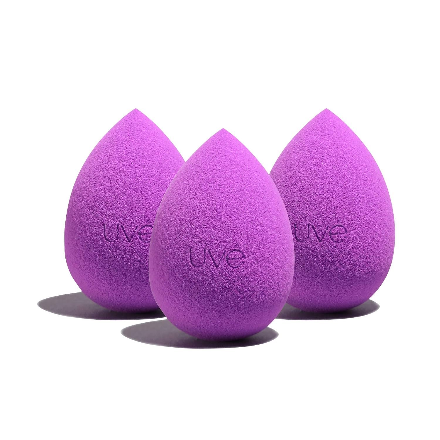 UVé Beauty Sponge Makeup Blender 3 Pack – Violet Makeup Sponges for Blending Foundations, Powders & Creams – Concealer Applicator Offers Full Coverage Vegan & Cruelty-Free Stays Clean Longer