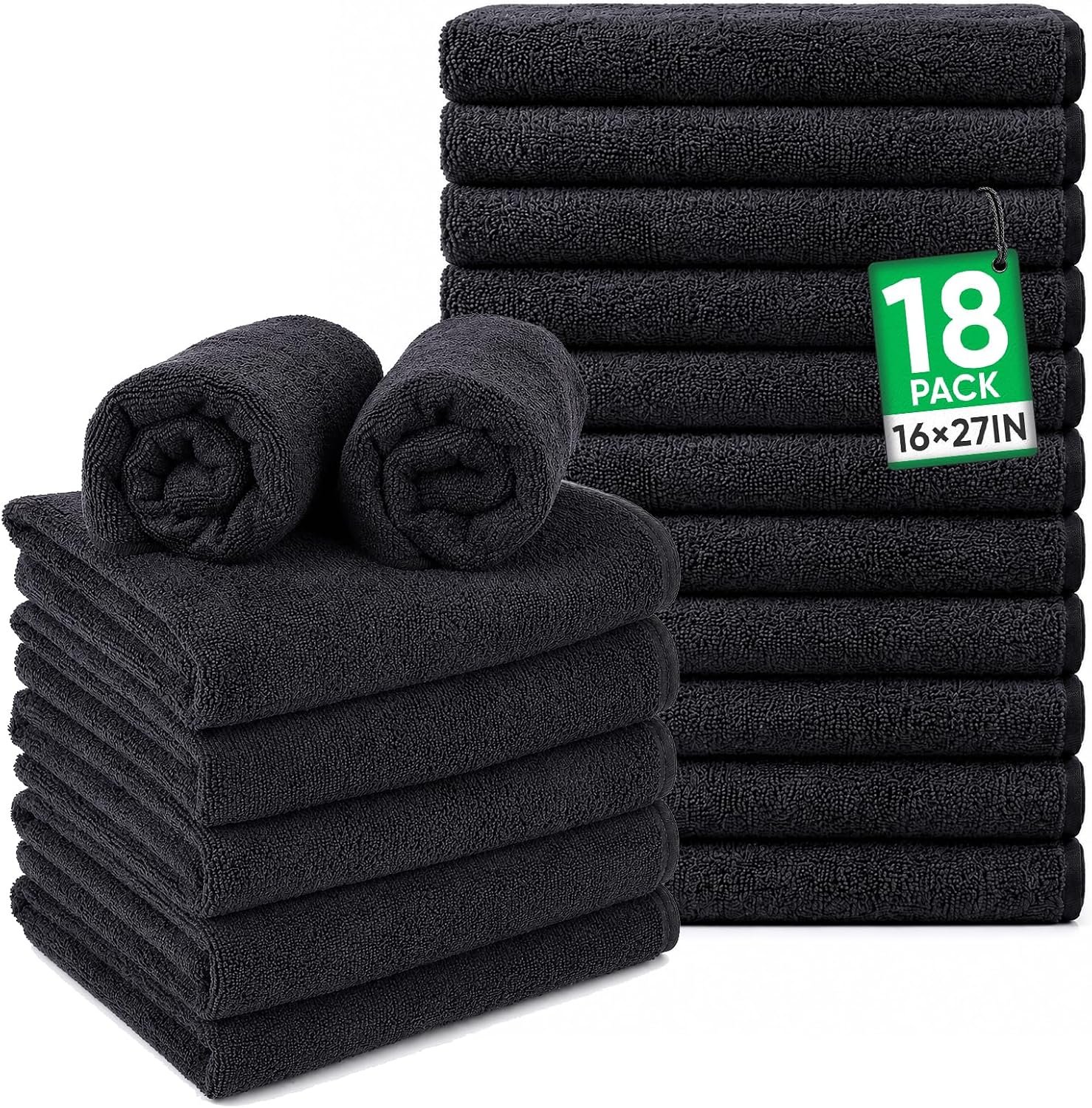 TEAWOO Salon Towels 18 Pack, Super Absorbent Soft Black (16x27IN) Microfiber Hair Towels for Bathroom, Spa, Gym & Home Beauty Care