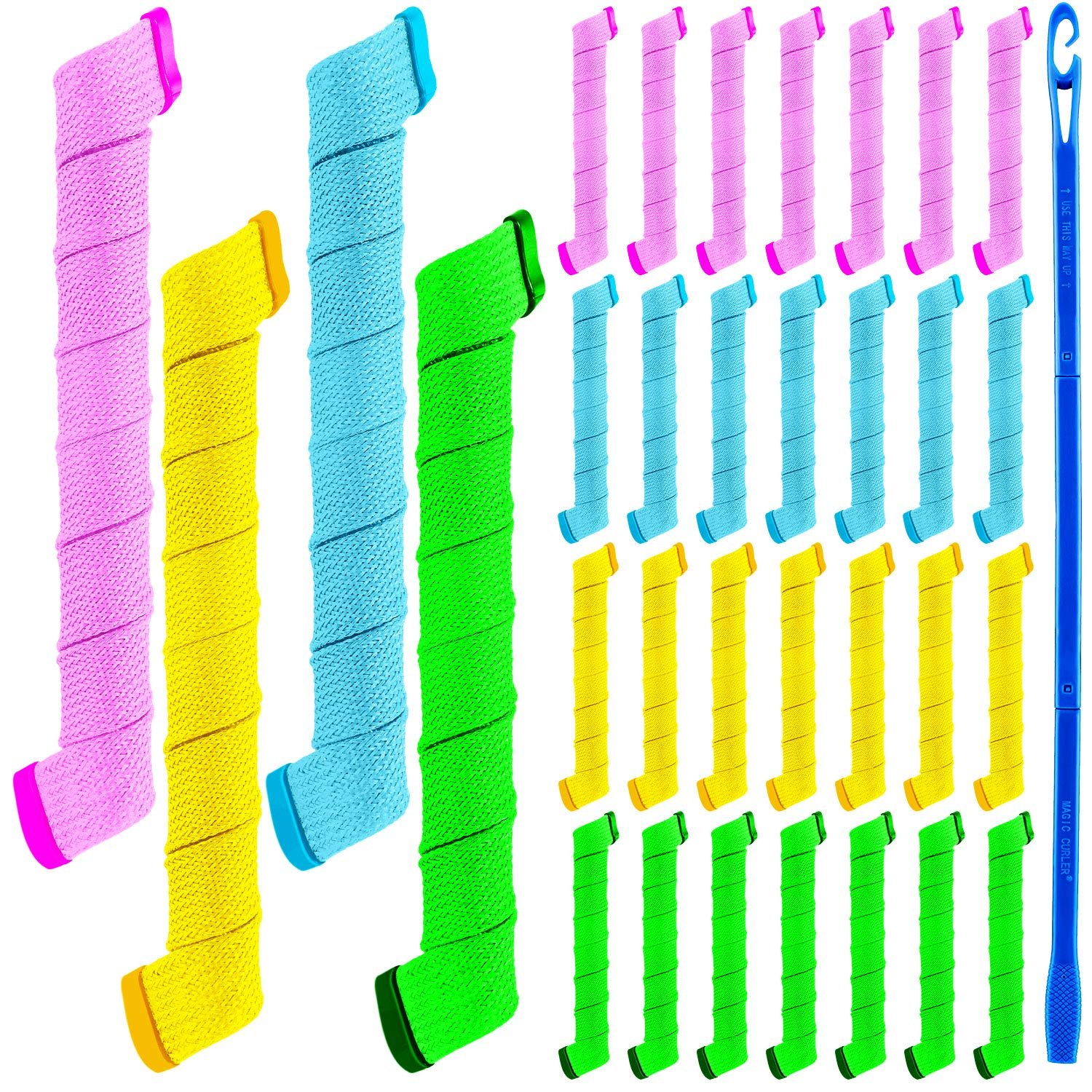 Wave Curlers Kit for Hair Supplies – 42 Spiral Curling Rods, No Heat Hair Styling with 40 Rollers and 2 Hooks (11.8 Inch)