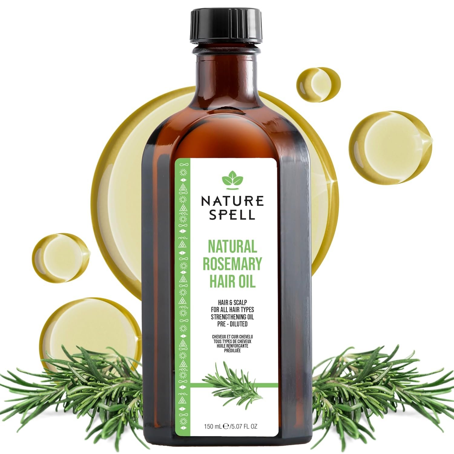Nature Spell Rosemary Oil for Hair Growth, Pre-Diluted, 5.07 Fl Oz | Hair & Scalp Oil, Nourishes Dry, Damaged Hair, For Women & Men, Vegan