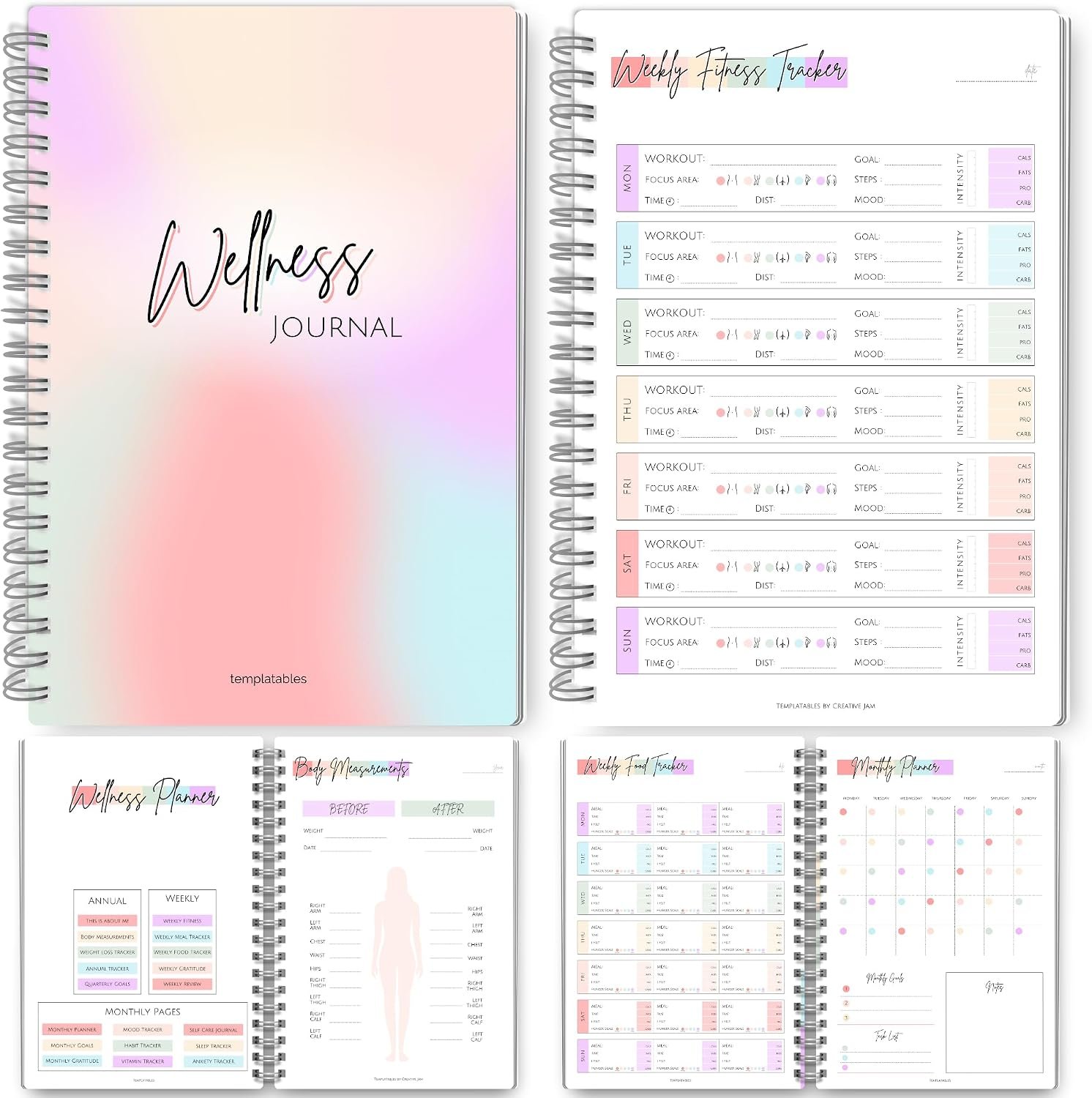 Wellness Journal – 90 Day Health, Fitness, Gratitude, Mindfullness, Wellbeing, Habit, Goals, Diet & Food Tracker – A5 (Pastel Rainbow)