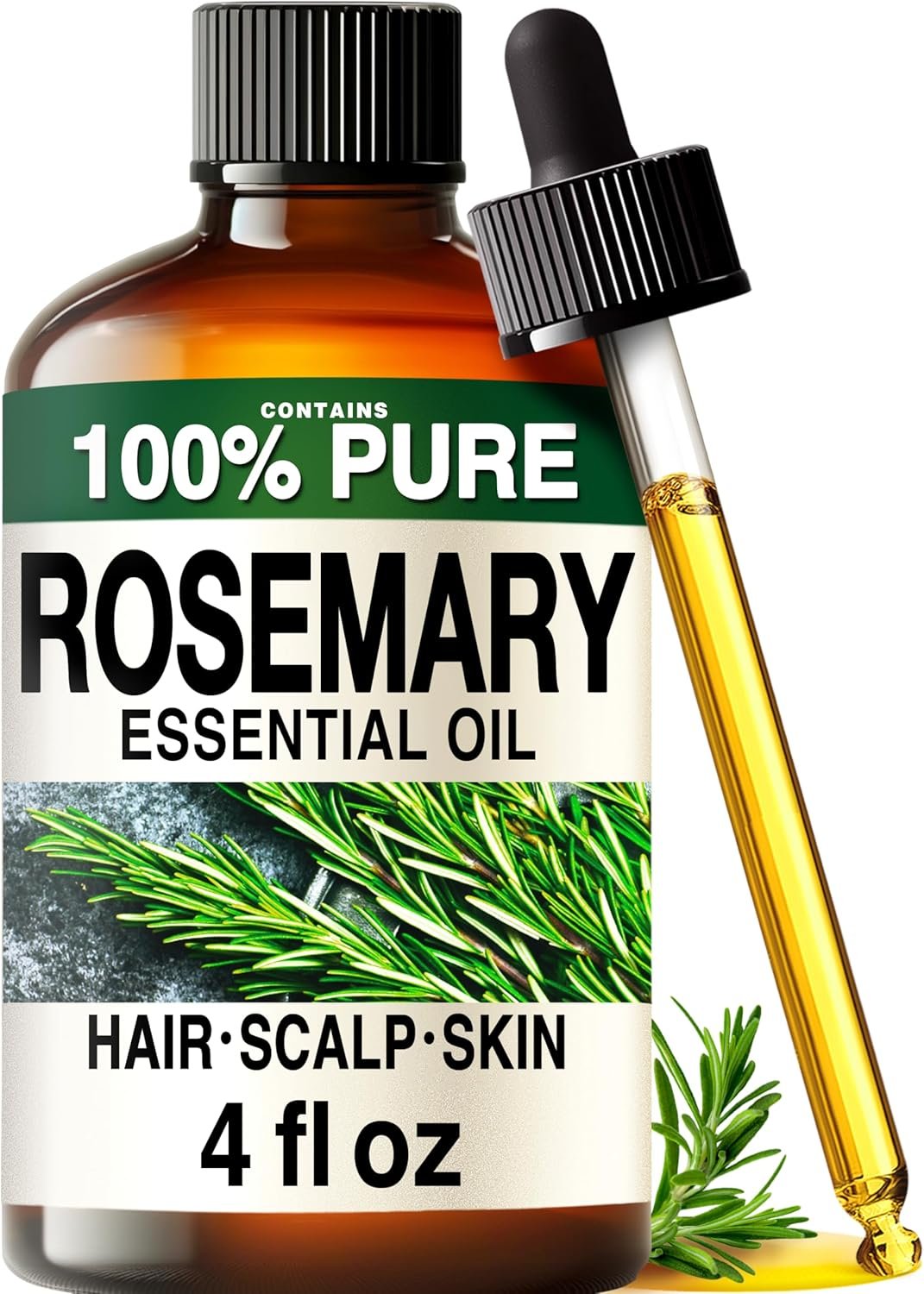 100% Pure Rosemary Oil – 4 Fl Oz Rosemary Essential Oil for Hair, Skin, Diffuser, Aromatherapy & DIY Soap Making Scent