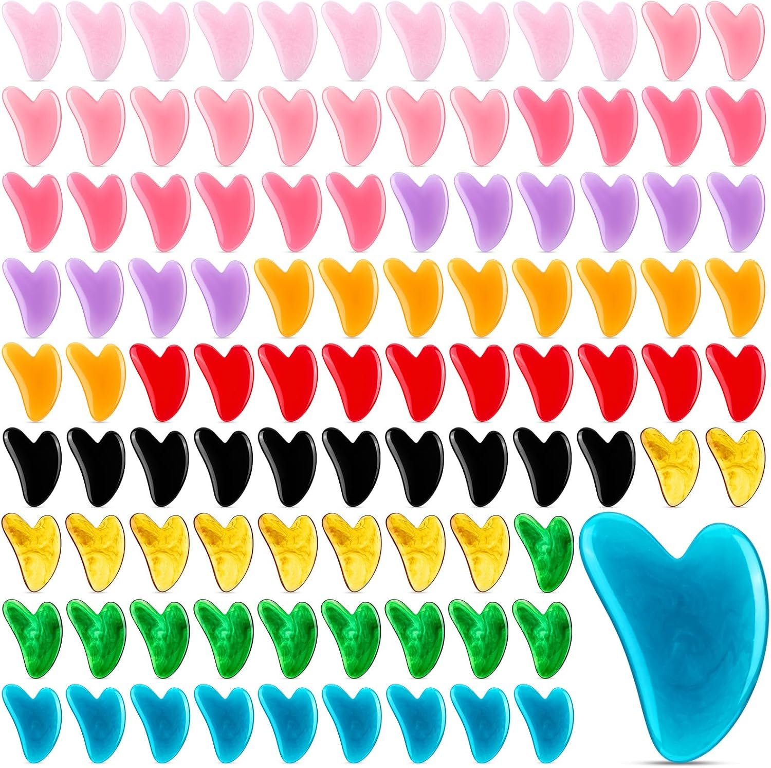 100 Pcs Gua Sha Facial Tools Bulk Resin Gua Sha Massage Tool Heart Shaped Guasha Stone for Face and Body Neck and Eye Massage Spa Acupuncture Skin Care Gift for Woman to Prevent Wrinkles