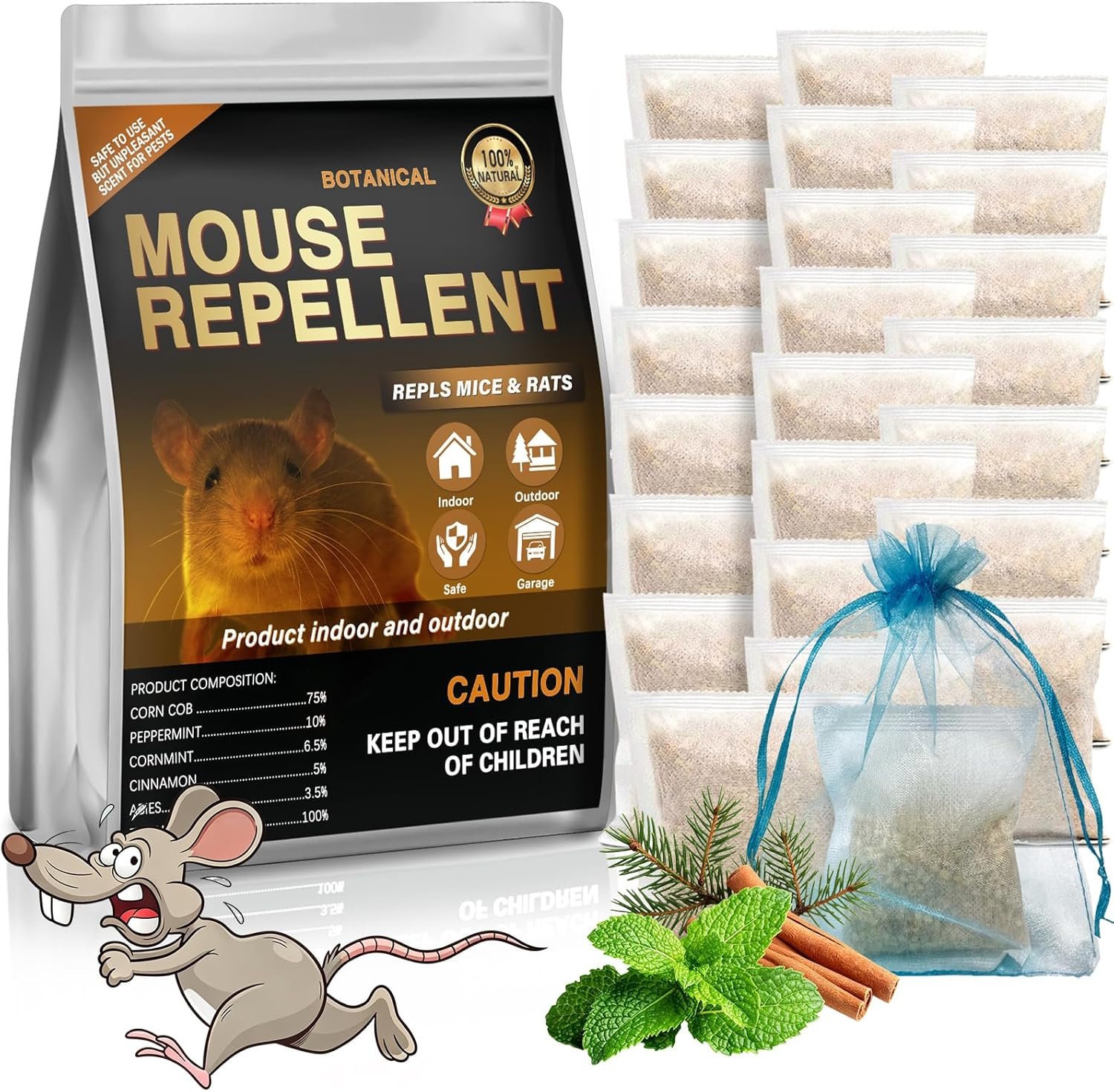 Mouse Repellent Pouches,24 Pack Rodent Repellent Peppermint Oil – Keep Mice Out of Car Engines,Rv,Garage & Home,Safe for Humans and Pets
