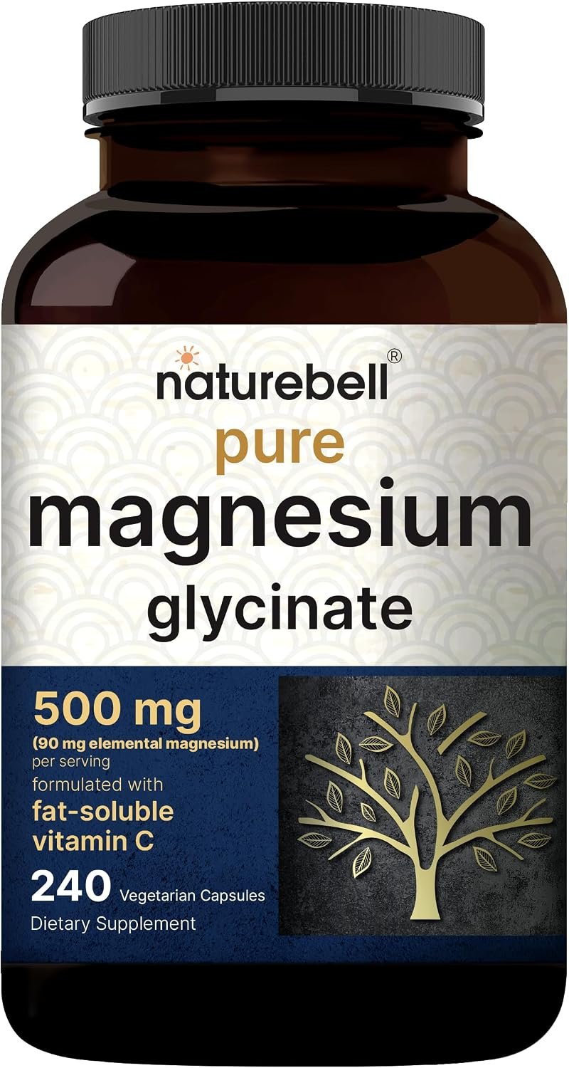 Naturebell Pure Magnesium Glycinate 500mg, 240 Veggie Capsules | 100% Chelated & Purified – 3rd Party Tested, Vegan Friendly, Non-GMO, Filler Free