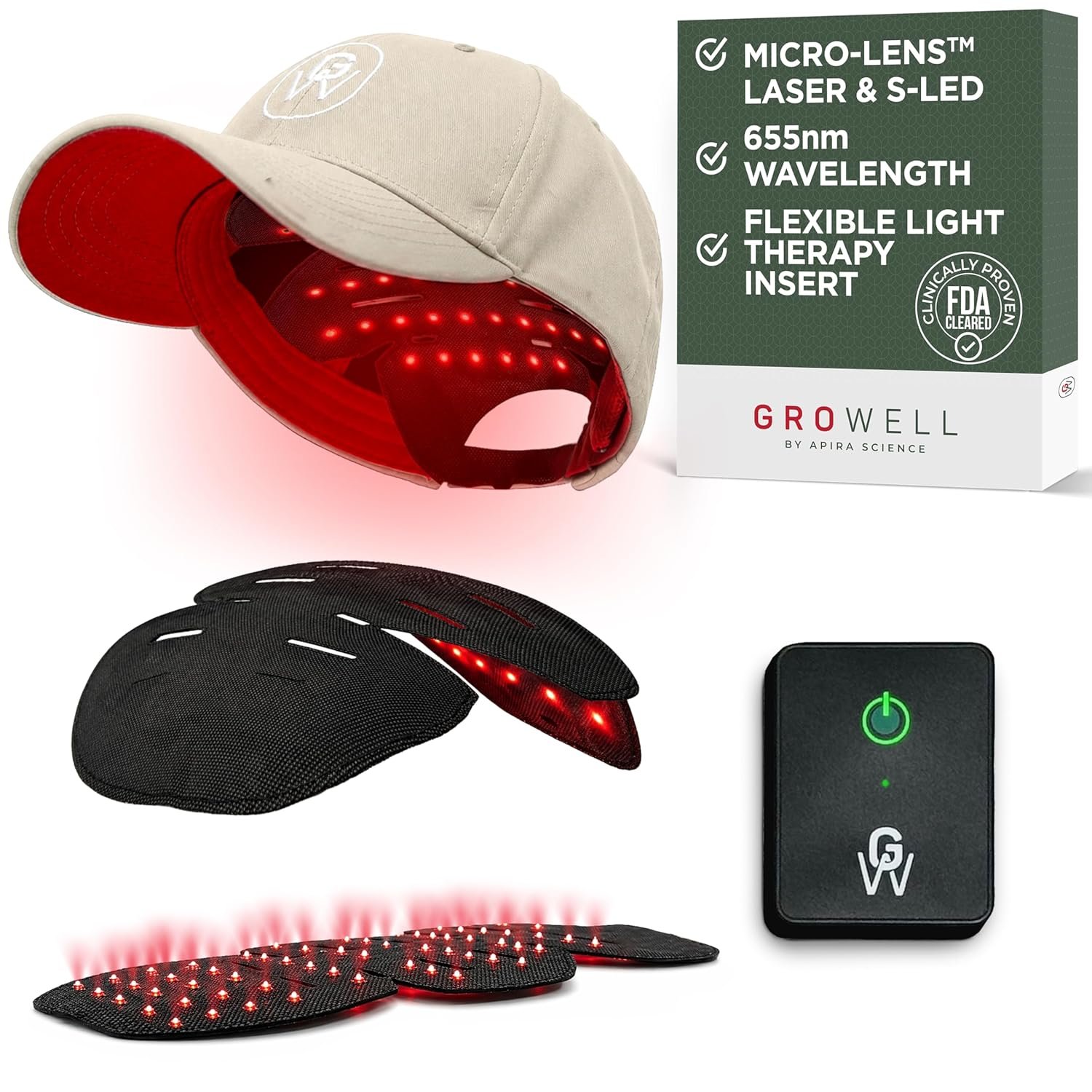 GroWell Red Light Therapy Hair Growth Cap – FDA Cleared Laser Treatment for Hair Regrowth and Reduced Shedding – LED & Laser Red Light Therapy Clinically Proven in Double-Blind Studies -Beige
