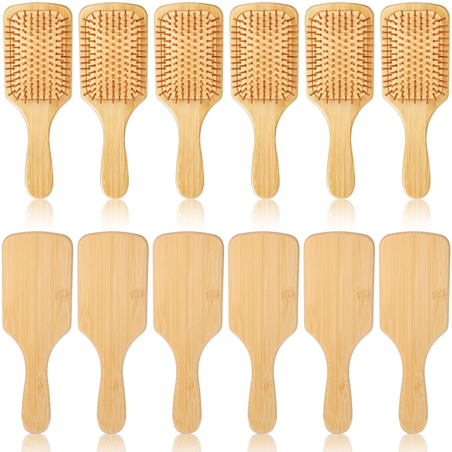 6 Pcs Bamboo Hair Brush Bulk Natural Wooden Paddle Brush Round-tipped Bamboo Bristles Detangling Brushes, Lightweight Massage Anti Static for Women Men and Children for Hair Growth (9.84” × 3.4”)