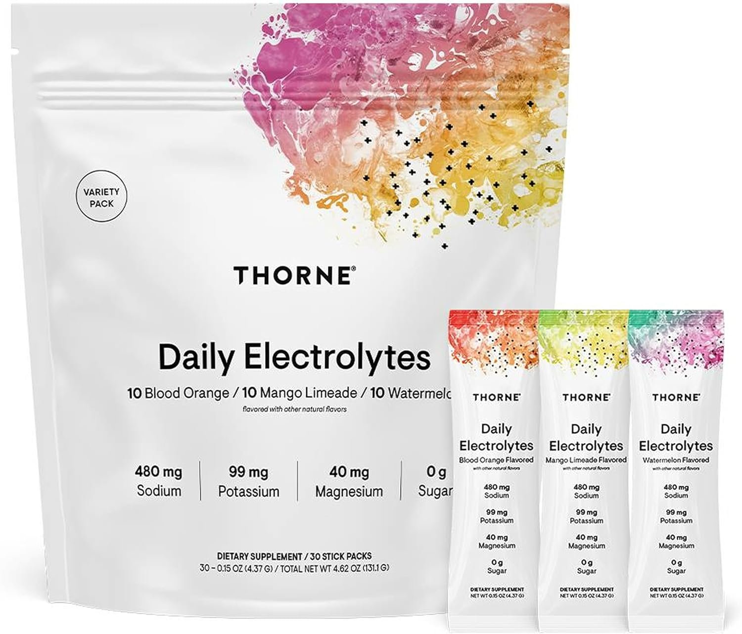 THORNE – Daily Electrolytes – Zero Sugar & Low-Calorie Electrolyte Powder Drink Mix – Flavors Derived from Natural Sources – NSF Certified for Sport – Variety – 30 Stick Packs