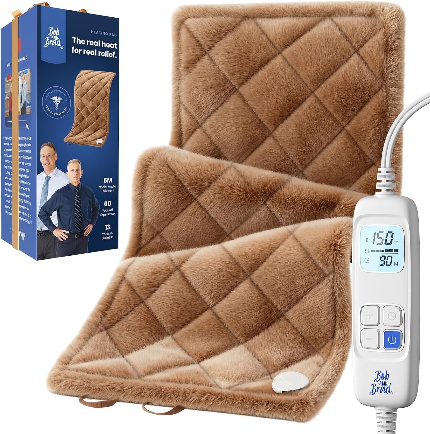 BOB AND BRAD 2.4lb Far Infrared Weighted Heating Pad for Back, Neck & Shoulder Comfort, FSA-HSA Eligible, 12″x24″ Electric Heated Wrap with Hands-Free Strap, 6 Temps, Auto-Off, Gifts for Women & Men