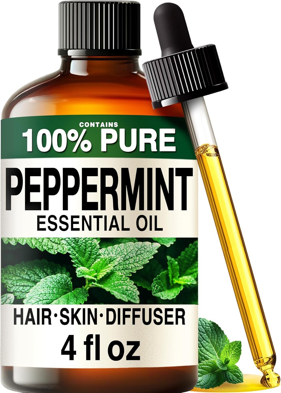 100% Pure Peppermint Oil – 4 Fl Oz Peppermint Essential Oil for Hair, Skin, Diffuser, Aromatherapy & DIY Soap Making Scent