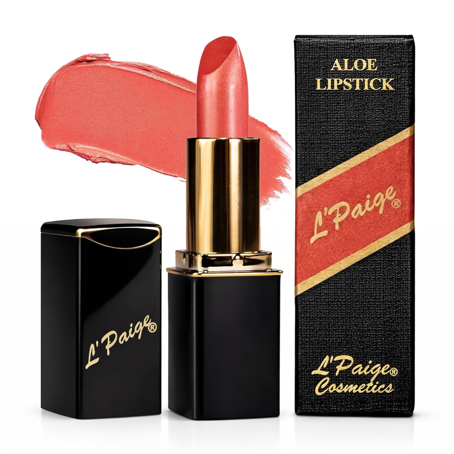 L’Paige Peach Nectar Lipstick | Warm Peach Coral Satin Lip Color | Aloe Vera Moisturizing Formula | Long-Lasting Cream Finish | Shade L49