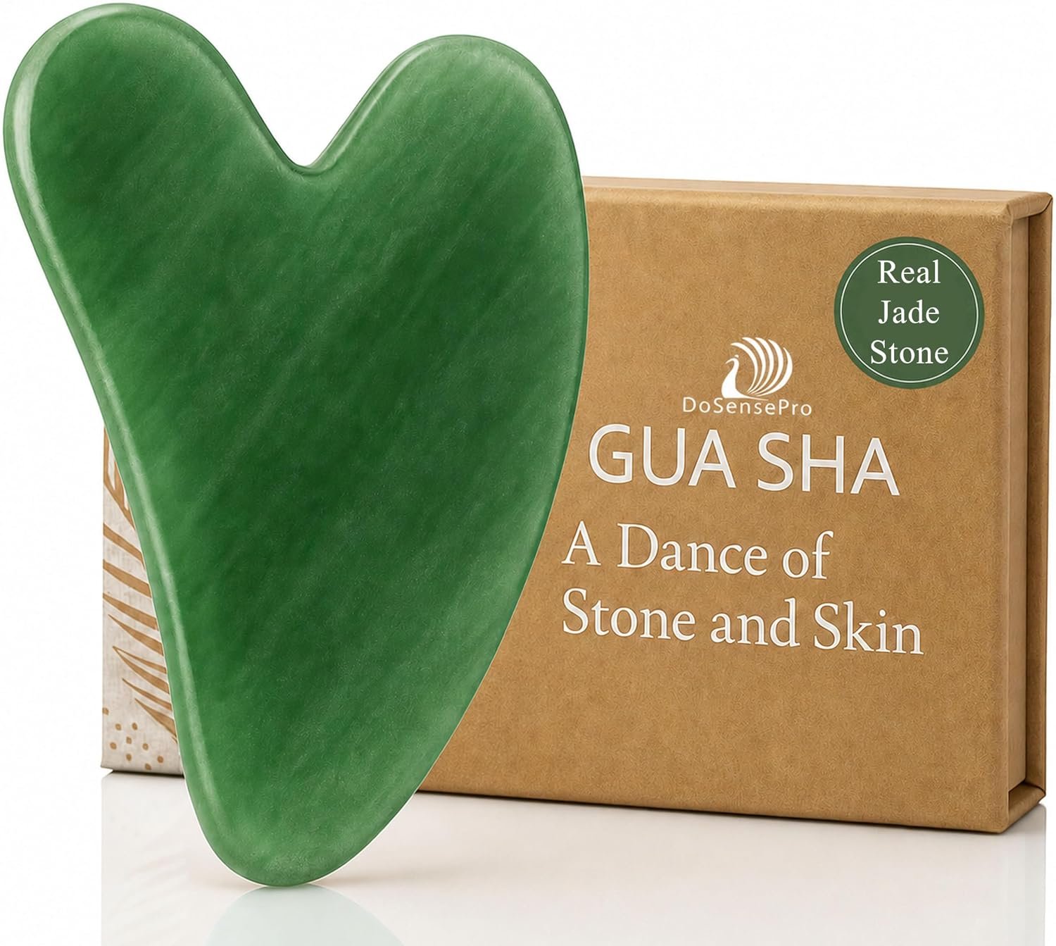 Natural Jade Gua Sha Stone Tool for Face, 100% Real Jade, Hand-Carved Heart Shape Facial Massager for Sculpting, De-Puffing, Glow, Gift-Boxed