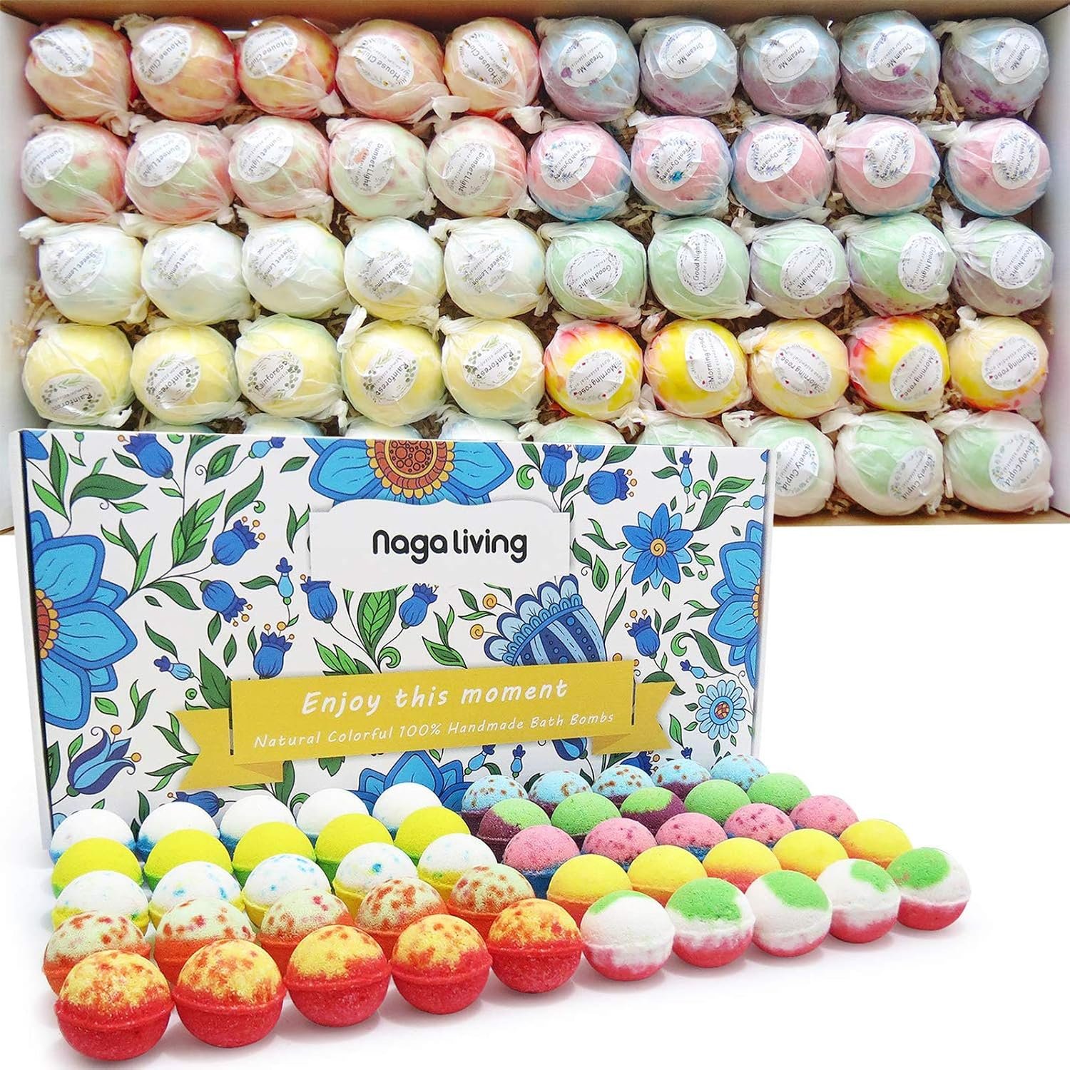 Bath Bombs Gift Set, 50 Handmade Bulk Bath Bombs for Kids, Women, Men, Wonderful Fizz Effect Bath Gift for Valentine’s Day, Christmas & Any Anniversaries