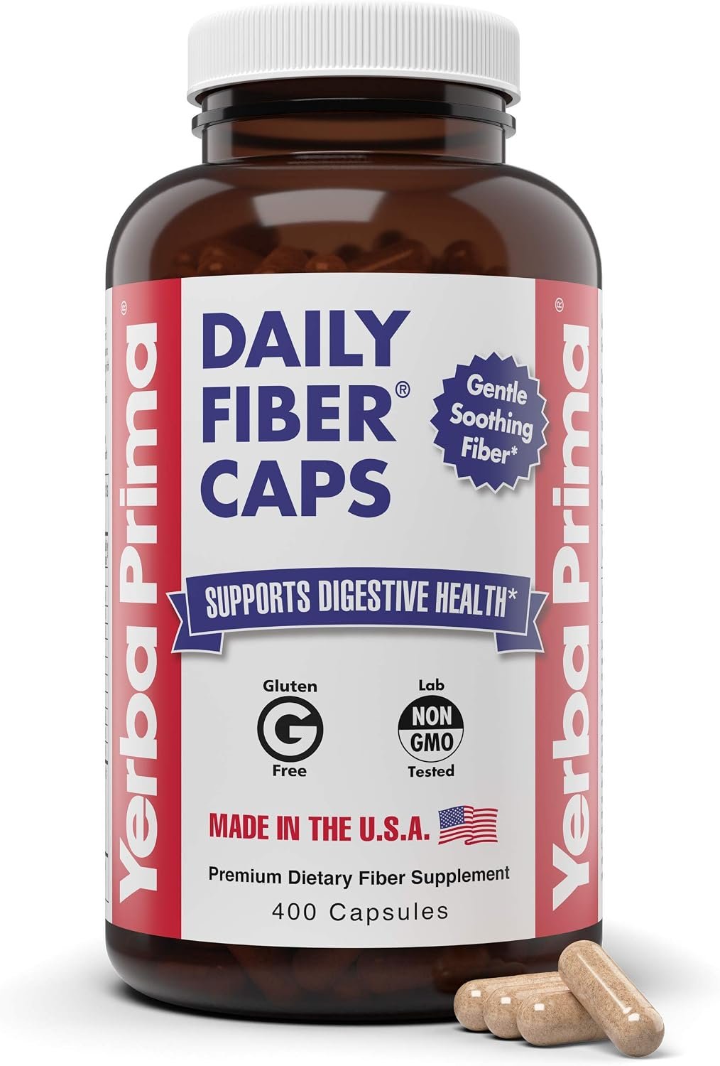 Yerba Prima Daily Fiber Caps Formula, 400 Capsules – Both Soluble and Insoluble – with Psyllium Seed Husks, Acacia Gum, Apple Fiber and More – Dietary Supplement