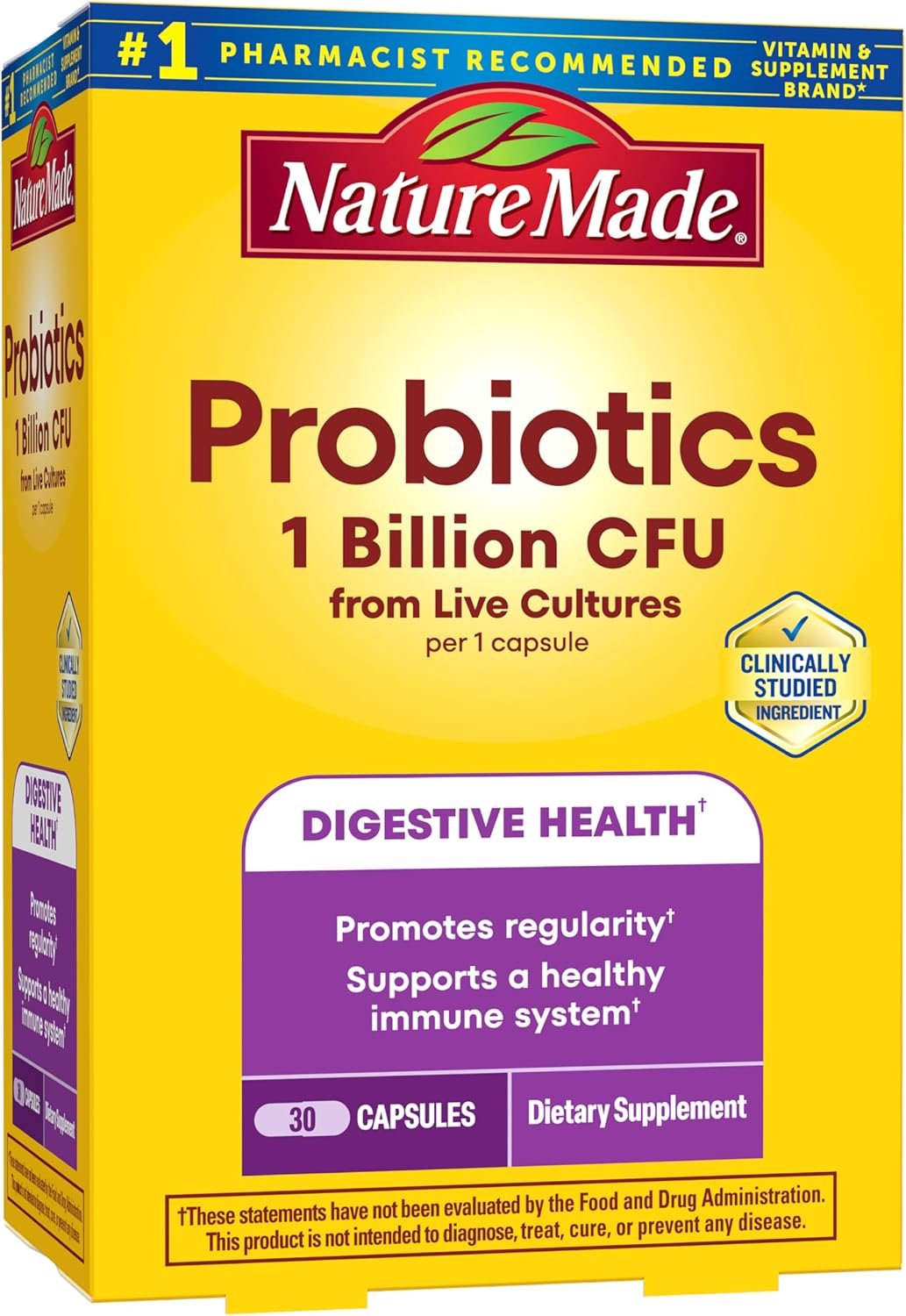 Nature Made Probiotics for Women and Men, Probiotic Capsules 1 Billion CFU from Live Cultures for Immune & Digestive Support, 30 Capsules, 30 Day Supply