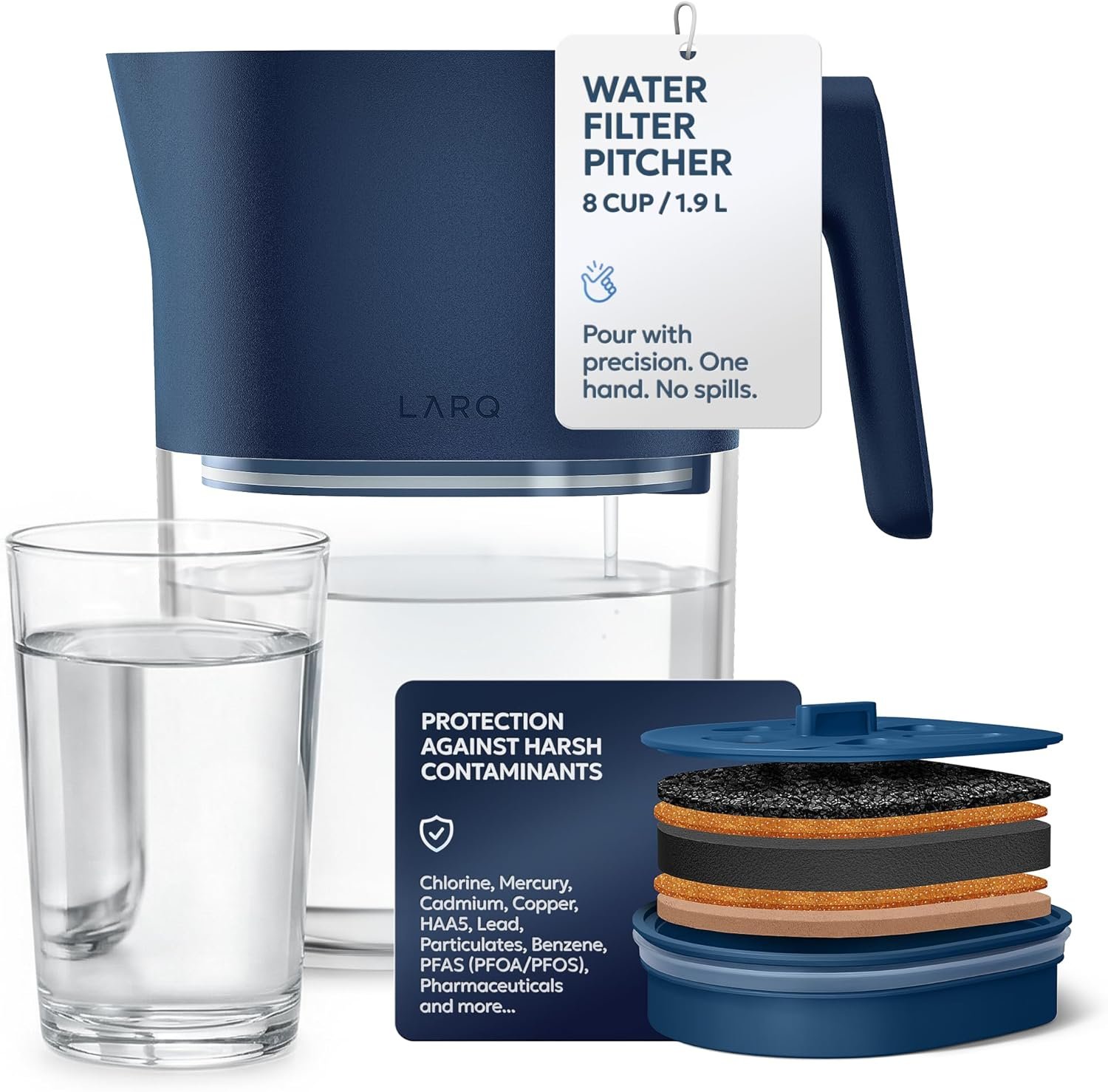 LARQ Water Filter Pitcher 1.9L (8-Cup) – Nano Zero Filter Removes Chlorine, Lead, PFAS & More – Monaco Blue