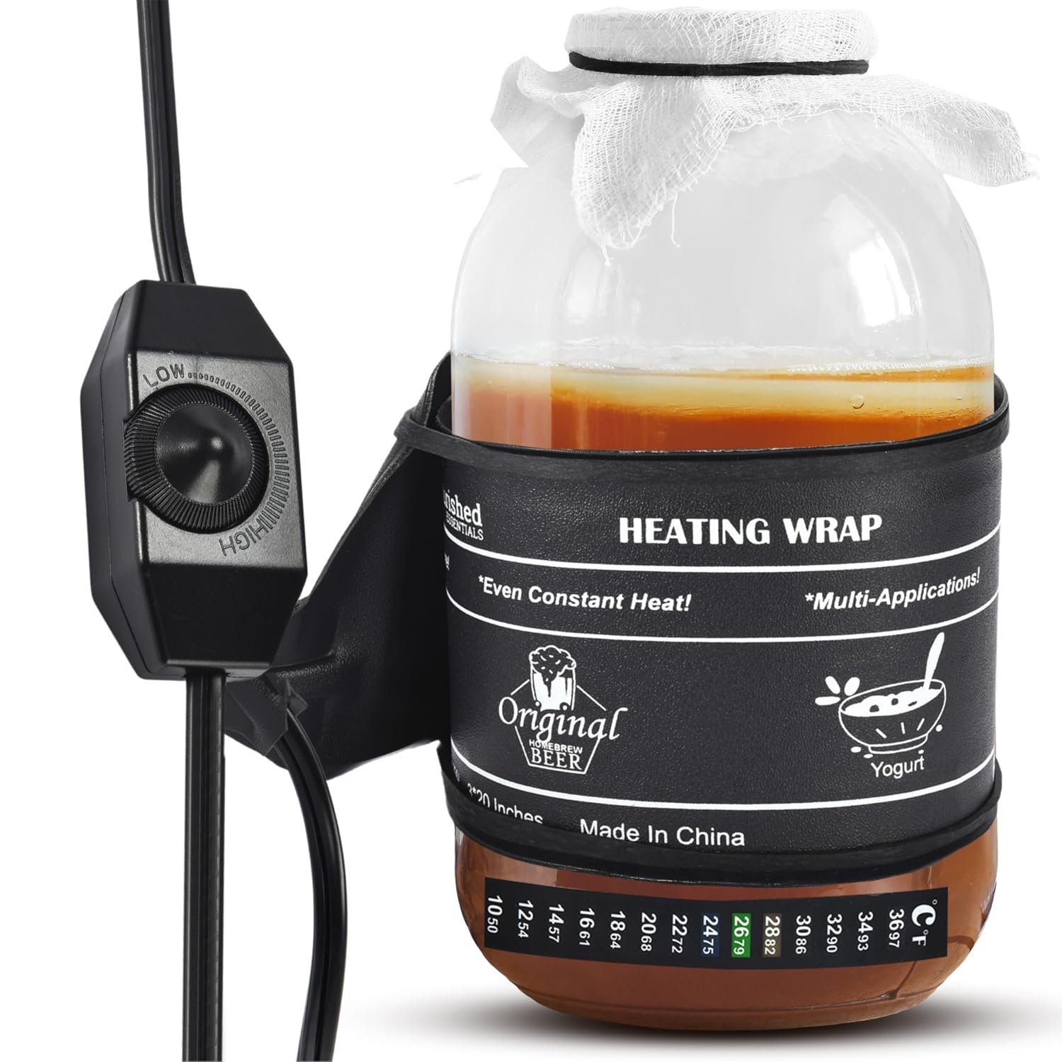 Nourished Essentials | Kombucha Heating Wrap Black – 3”x20” – Precise Temperature Control for Kombucha Brewing Kit and Fermentation Heater Pad – Homebrew, Germination Supplies and Sourdough Starter