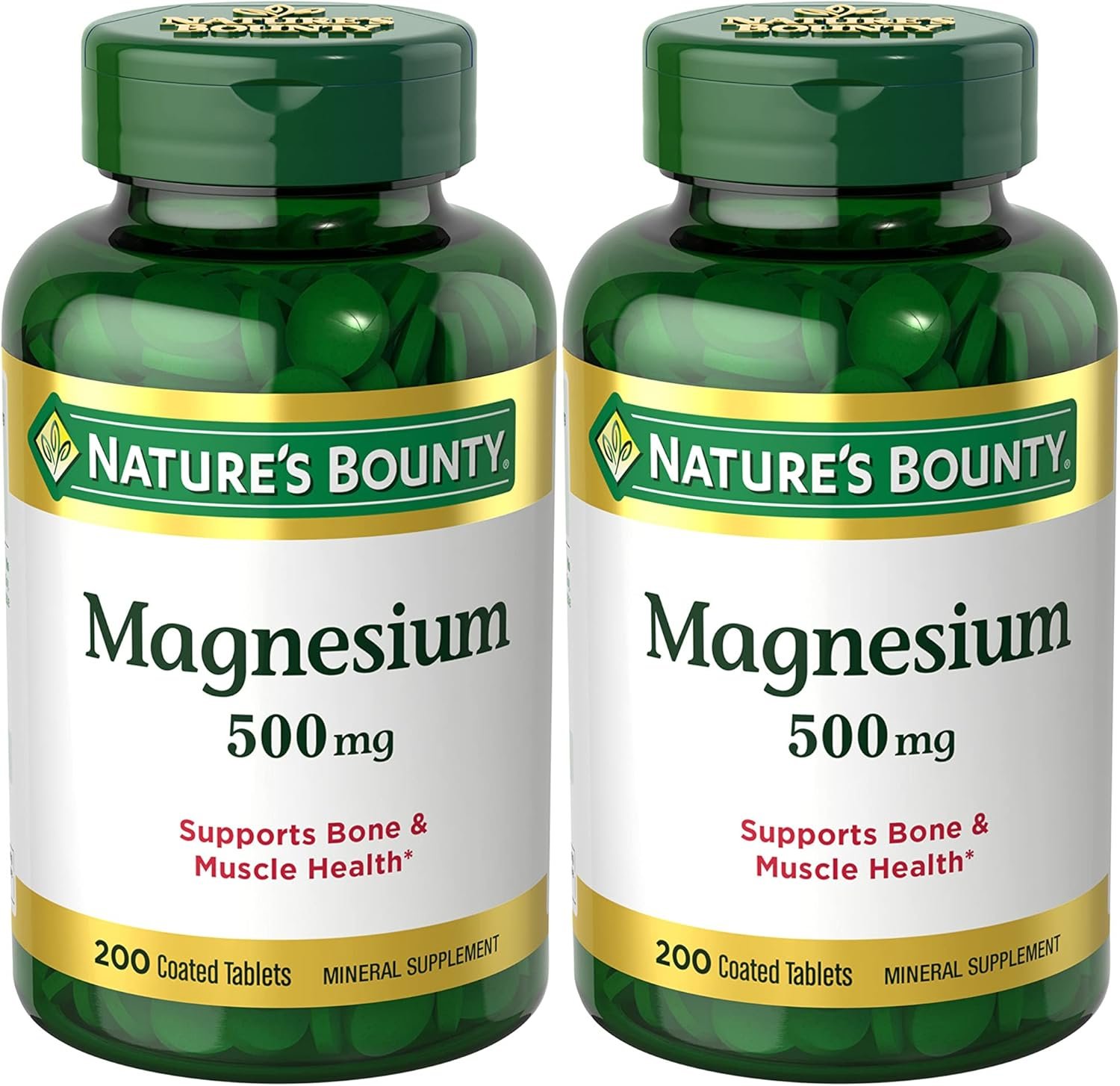 Nature’s Bounty Magnesium Supplements 500mg Tablets, Support Bone & Muscle Health, 200 Count (Pack of 2)