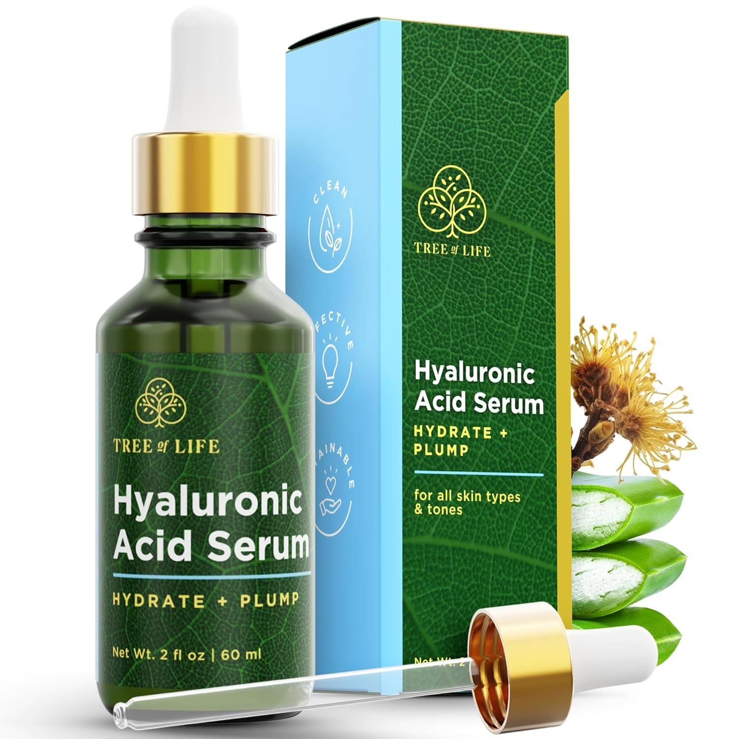 Tree of Life Hyaluronic Acid Serum For Face – Deep Hydration for Dry, Dehydrated, & Sensitive Skin – Dermatologist Tested – Moisturizing Treatment for Smooth Skin, 2 Fl Oz
