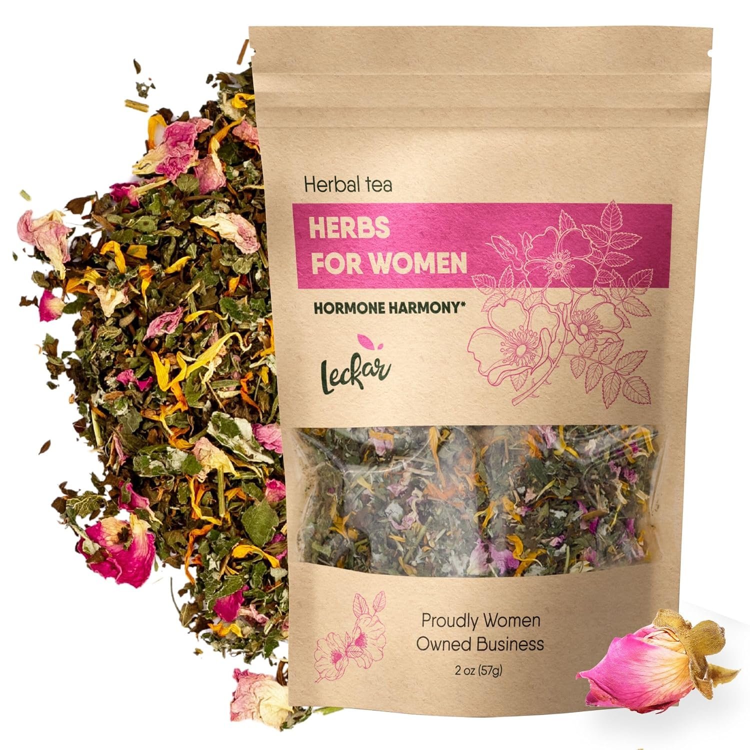 Raw Herbs for Women Herbal Tea Blend with Lemon balm, Raspberry leaf, Calendula, Rose, St. John’s wort (Herbal Tea)