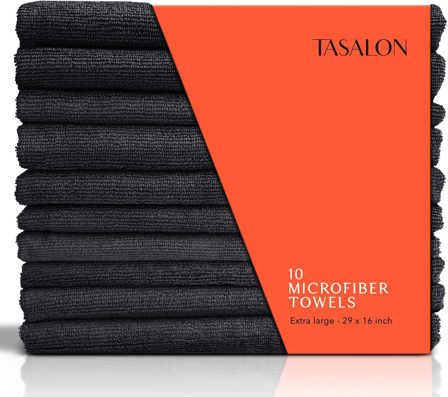 TASALON Microfiber Hair Towel for Salon – 10 Pack – 29 x 16 Inches, Quick Dry and Ultra-Soft Facial Towels with Soft Absorbant – Black