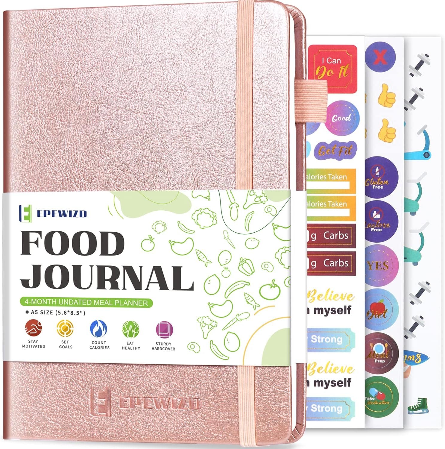 EPEWIZD Food Journal for Weight Loss, Meal Planner & Daily Food Wellness Diary to Count Calories Nutrient Intake,Weight Loss Journal to Track Health(A5 size)-Purple