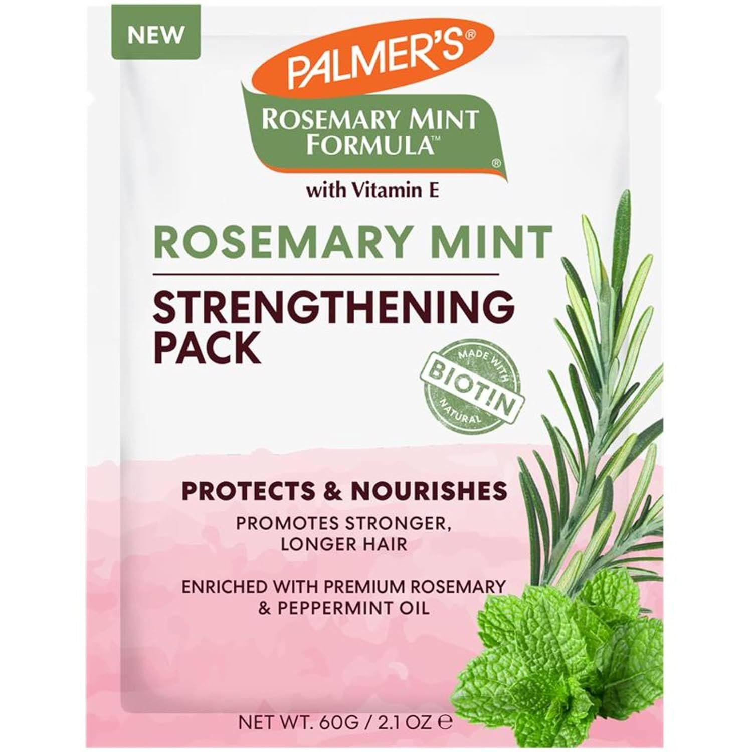 Palmer’s Hair Mask, Rosemary Mint Strengthening Pack, 2.1 oz, Promotes Stronger, Longer Hair Growth, Nourishing, Hydrating & Protecting Treatment for Anti-Breakage & Softness, Adds Shine