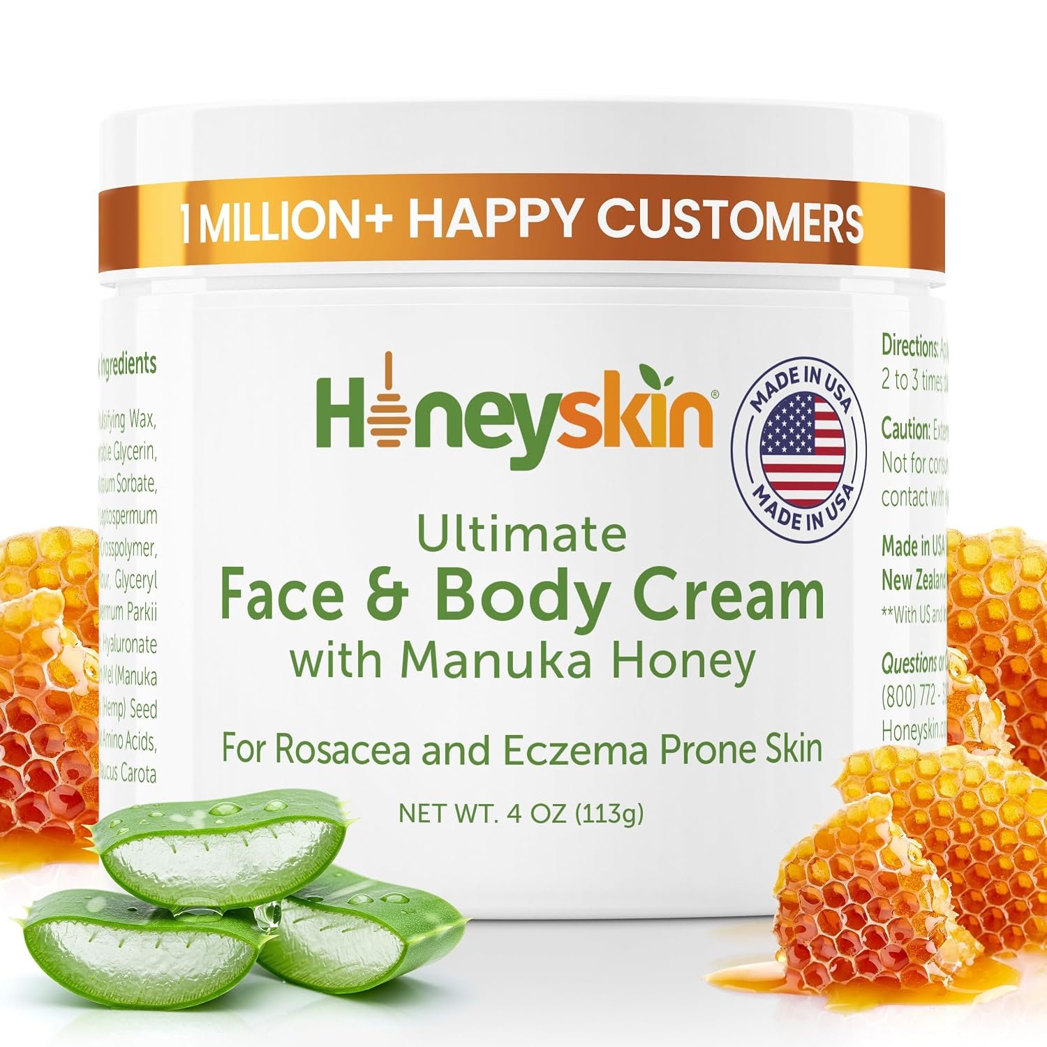 Hydrating Face Moisturizer & Body Cream with Manuka Honey Cream – Organic Face Moisturizer with Honey for Extremely Dry Skin – for Dry & Itchy Skin, Rosacea & Eczema Prone Skin 4oz