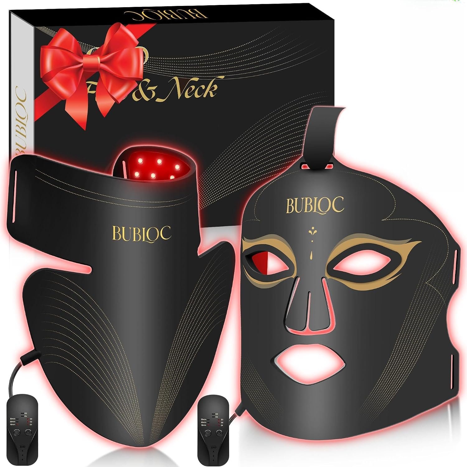 Red Light Therapy Mask Set, Five-Level Brightness Adjustment for Face and Neck, 630nm Infrared Light + 850nm Near-Infrared LED Therapy Phototherapy, Portable Mask with Power Storage, Black