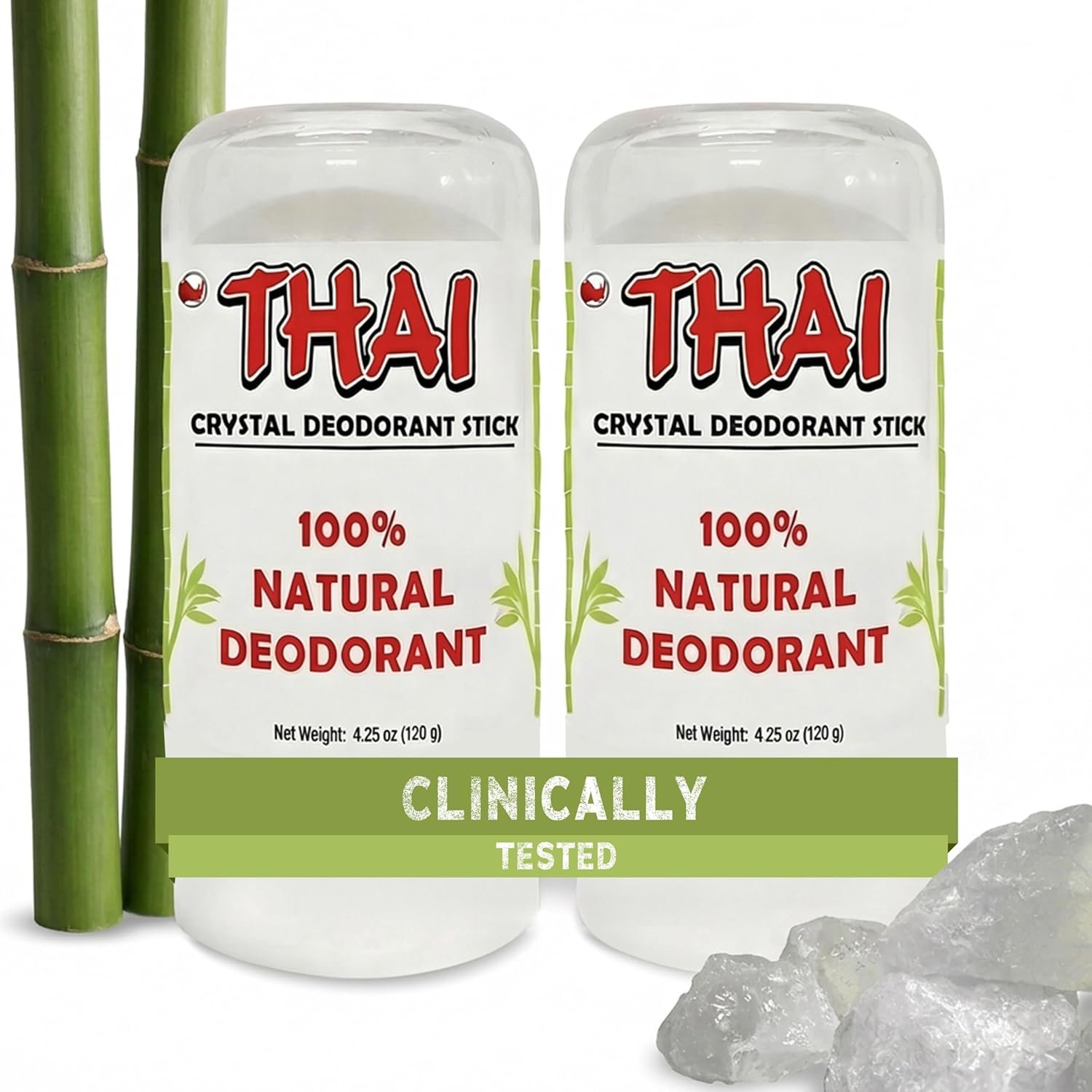 2-Pack Thai Crystal Deodorant – Clinically Tested – Dermatologist Approved Natural Whole Body Deodorant for Men, Women & Teens – Crafted in USA