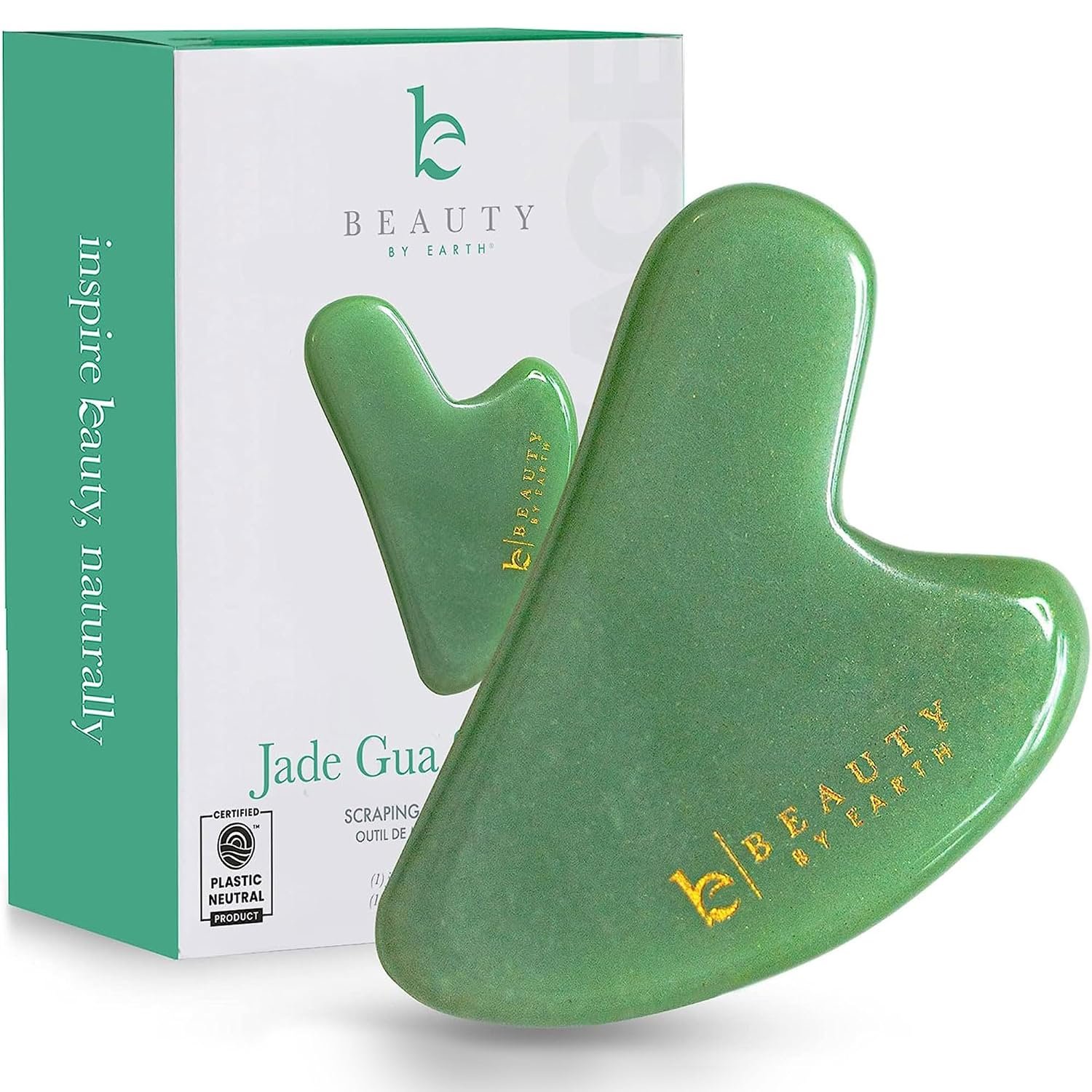 Beauty by Earth Jade Gua Sha Facial Tools – Face Sculpting & Massager Tool for Lymphatic Drainage & Jawline Sculpting, Guasha Tool for Face, Eye Depuffer Skin Care Tools